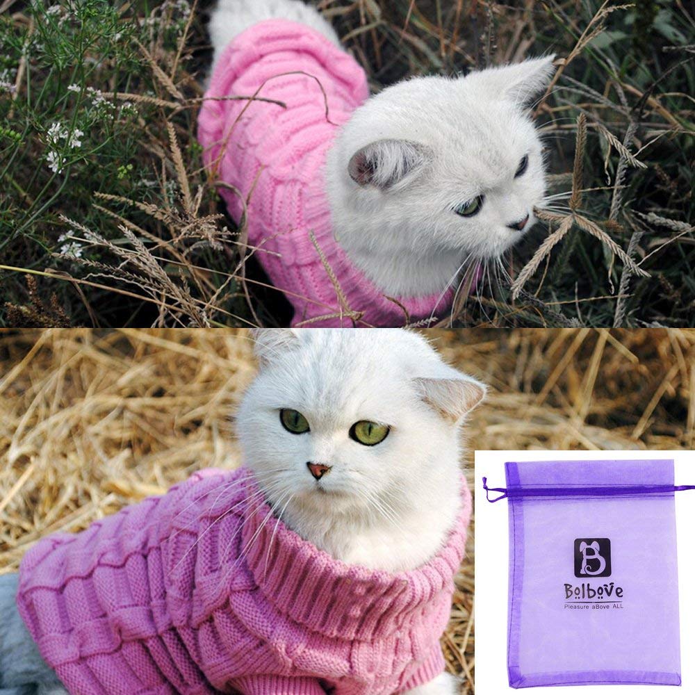Pull pour Animaux Bro'BearTurtleneck tricoté pour Petits Chiens et Chats (Rose, Moyen)