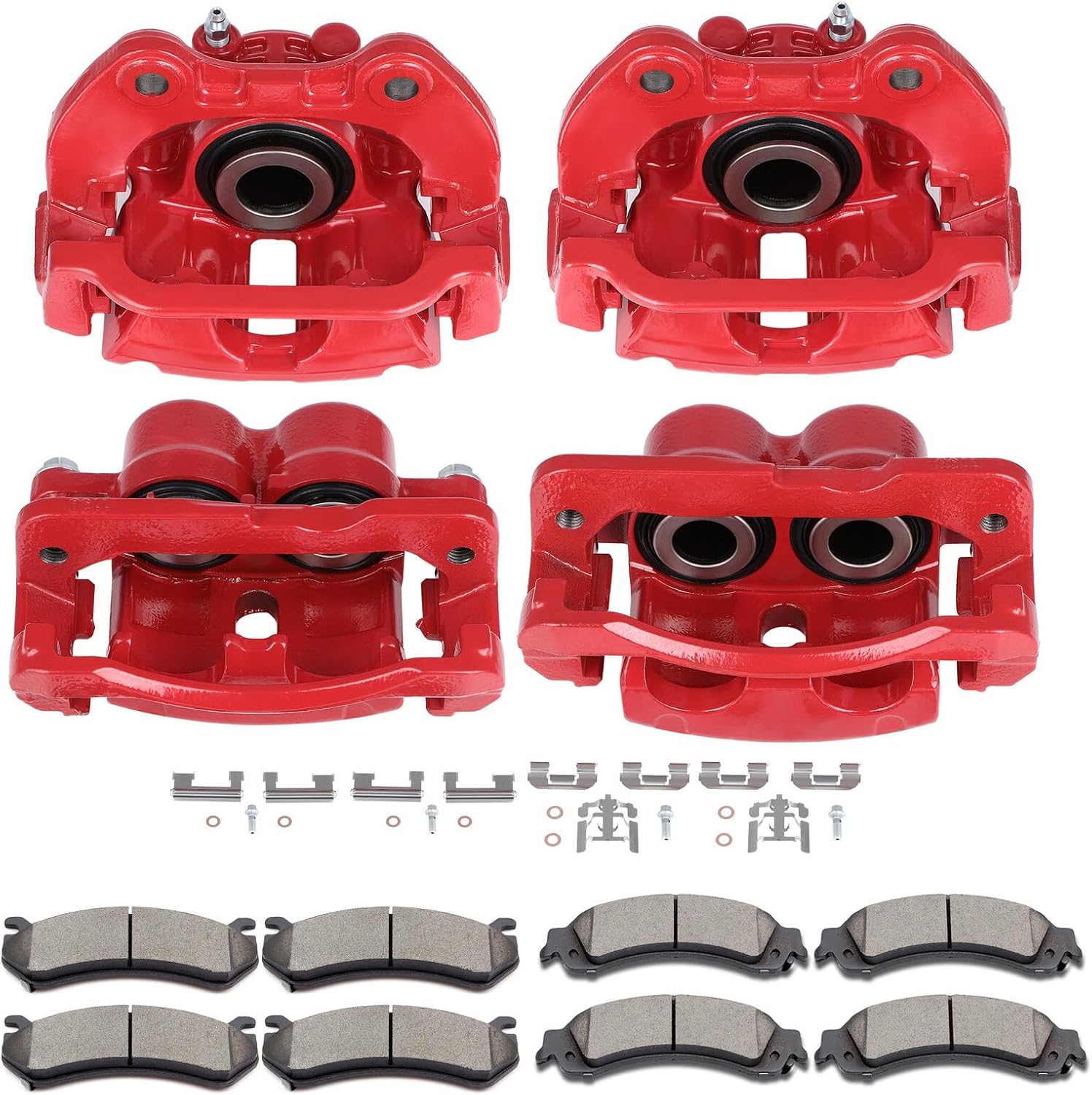 AINTIER Automotive Replacement Brake Kits Red Front & Rear 4 Brake Calipers & 8 Pads Fit For Chevrolet Avalanche 1500 2002 For Chevrolet Silverado 1500 2001-2003