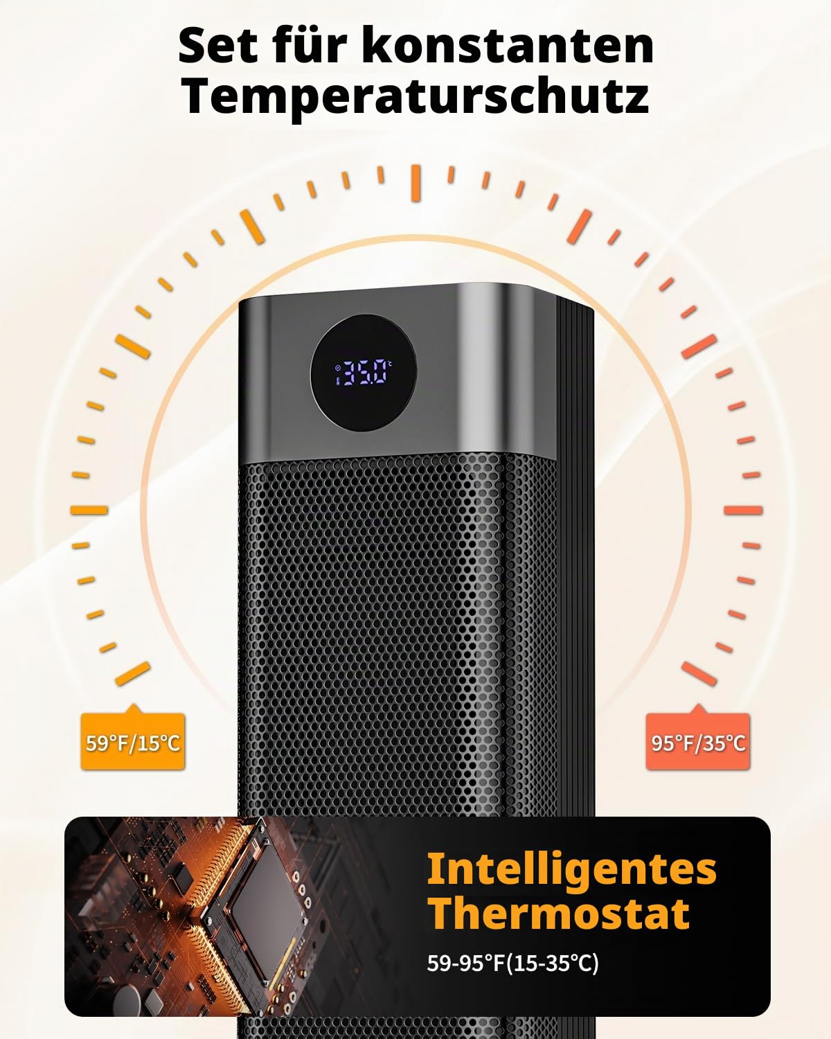 Sendowtek Heizlüfter mit Thermostat und Fernbedienung, Tragbare, 2000W | 3 Temp, Überhitzungs Kippschutz, 70° Oszillation,12H Timer, ECO-Modus, Aufheizen, Heizung Elektrisch für Büro, Schlafzimmer.