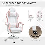 Vinsetto Computer Gaming Chair, PU Leather Office Desk Chair with Footrest, Swivel Wheels, 135° Reclining Back, Lumbar Support, Headrest, White and Pink