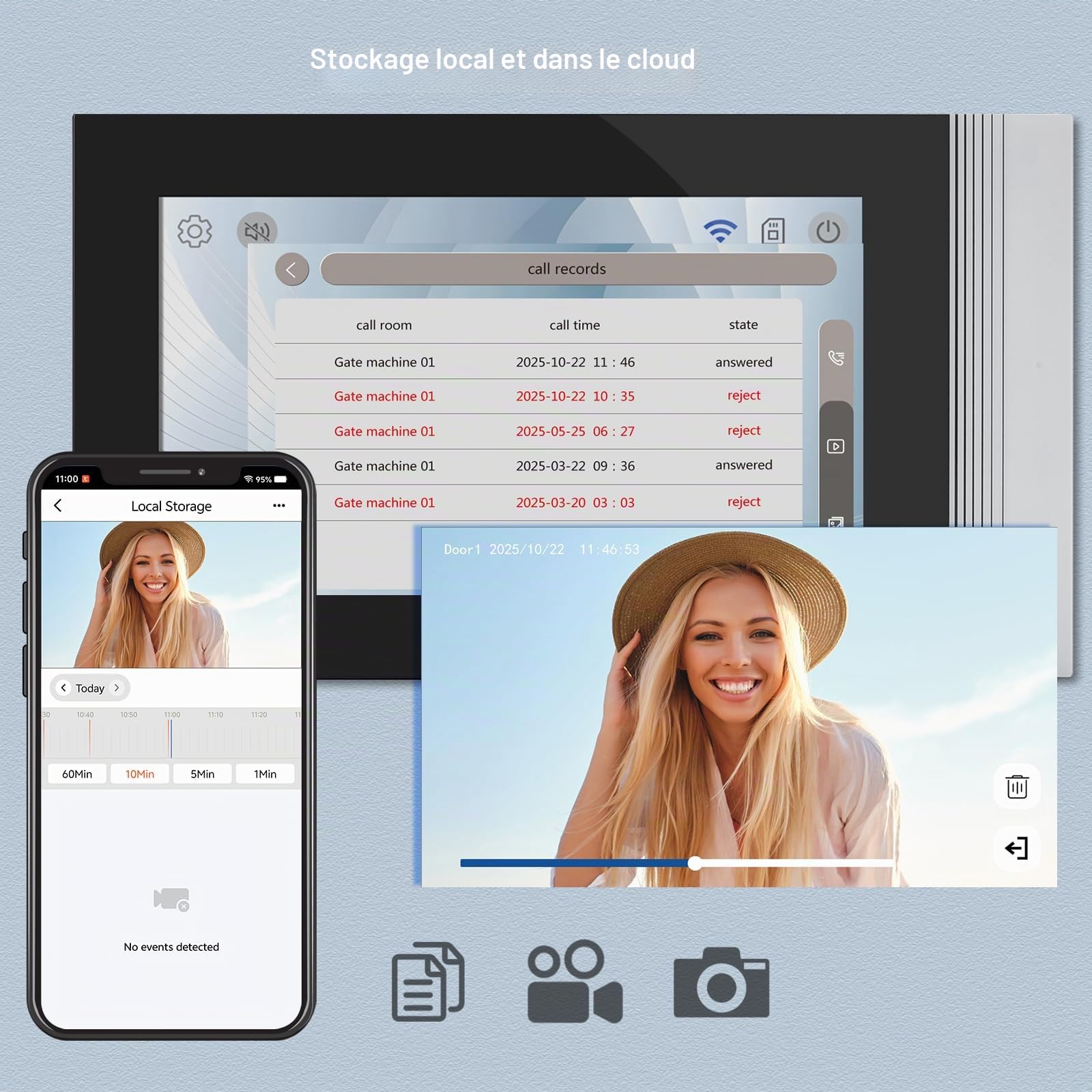 Interphone 2 fils, écran tactile couleur de 7 pouces, sonnette vidéo WiFi Tuya, détection de personnes, Wi-Fi 2,4G, déverrouillage par application/carte RFID, avec caméra vision nocturne