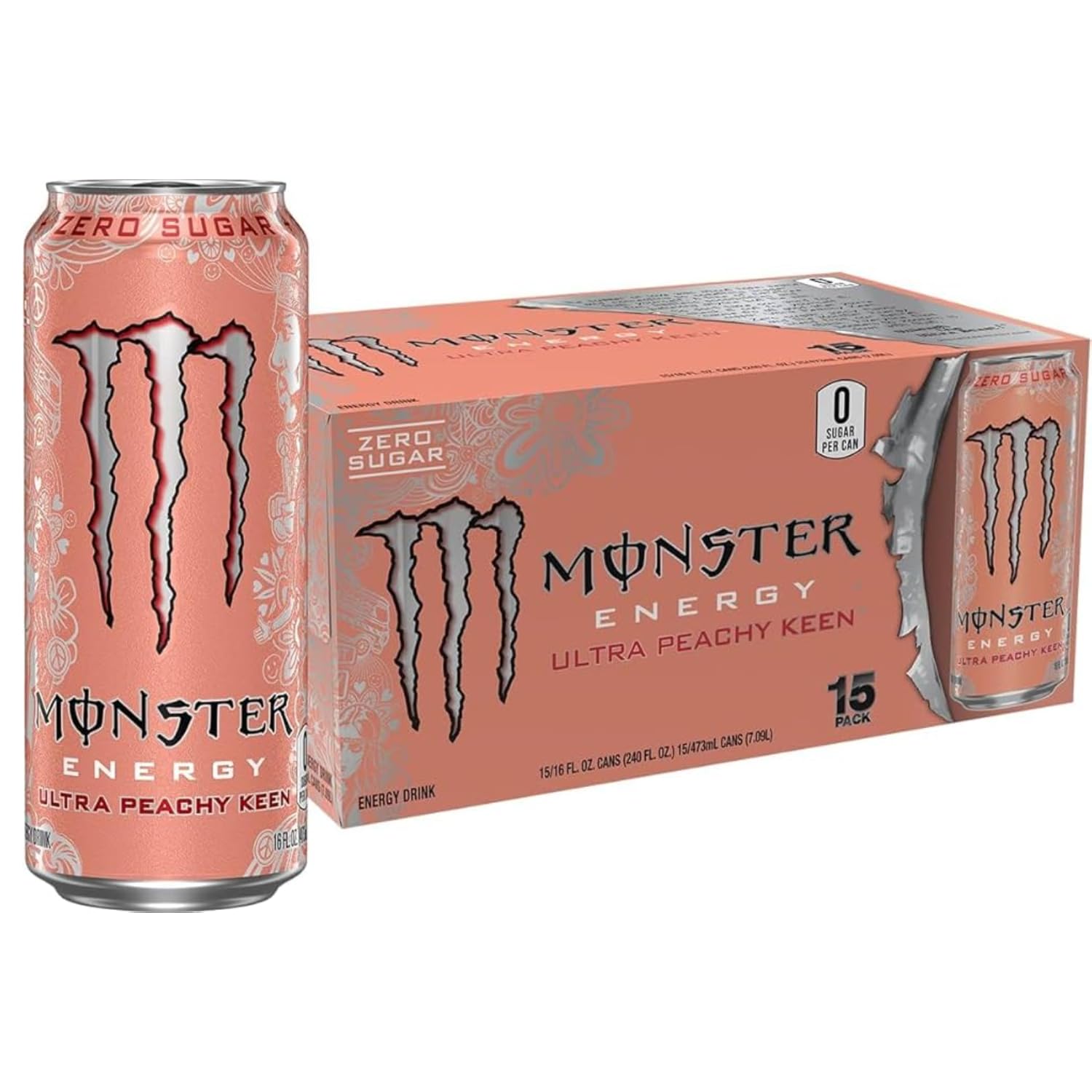 Monsters Energy Drink Ultra Peachy Keen Sugar Free Refreshing Peach Taste Each 500ml (Pack of 6) (Imported USA)