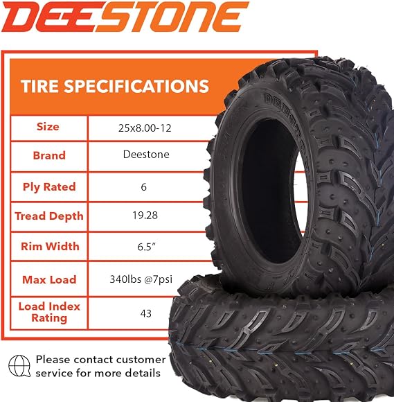 Deestone D936 ATV/UTV Tire 25/8.00-12 48J