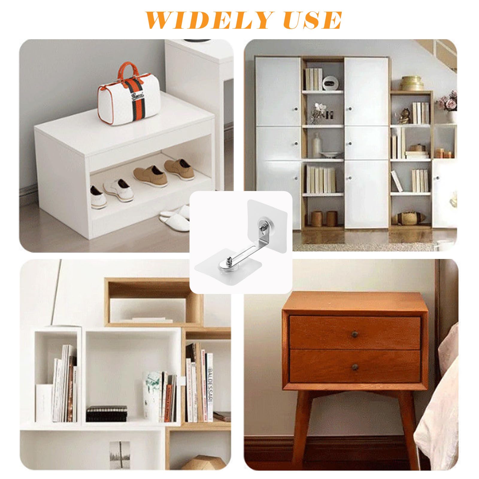 Wekuw 2 Pièces Ancrage de Sécurité de Meuble, Kit Anti-Basculement, Protections Anti-basculement pour Meubles, Ancrages Muraux pour Meubles, Convient pour la sécurité des Enfants (0~4.5cm
