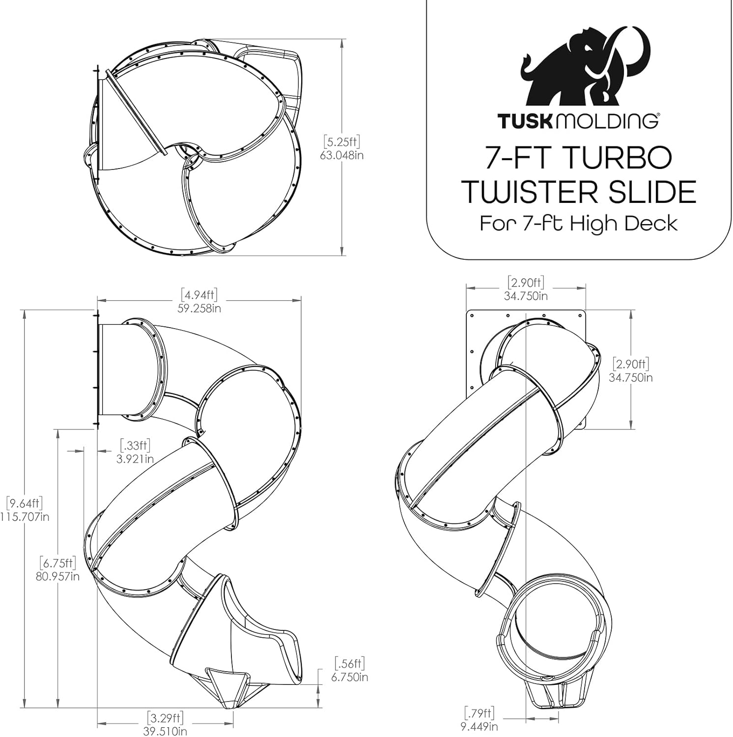 7-Foot Turbo Twister Slide for Playsets – Twisting Adventure, Smooth & Safe Ride | TUSK Strong℠ (Gray)