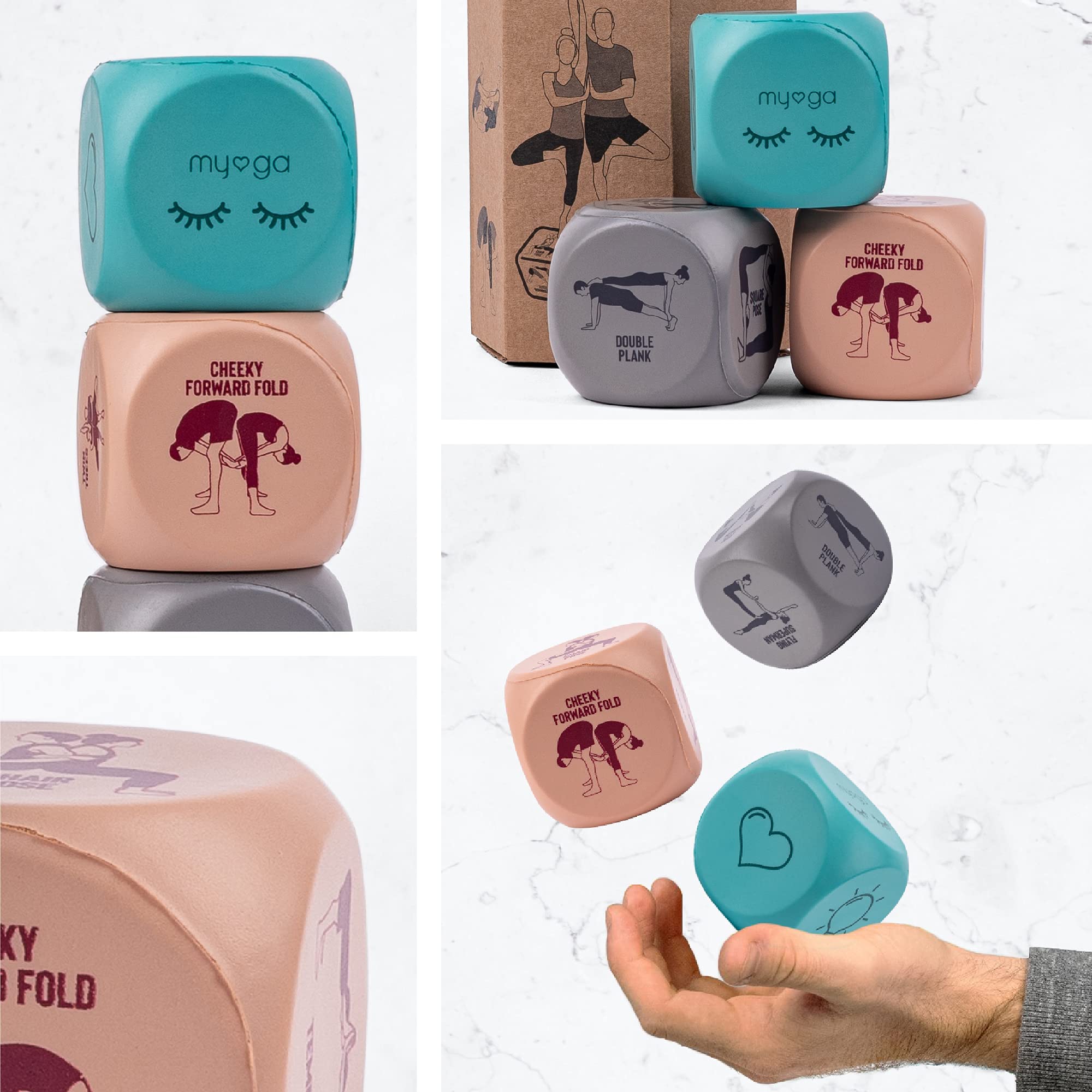 Myga Dadi Yoga - Set di 3 Dadi con Posizioni e Azioni Yoga Partner per Esercizio, Fitness e Allenamento Completo del Corpo (Adulti)(7x7x7 Centimetri)(Dadi Yoga Duo)