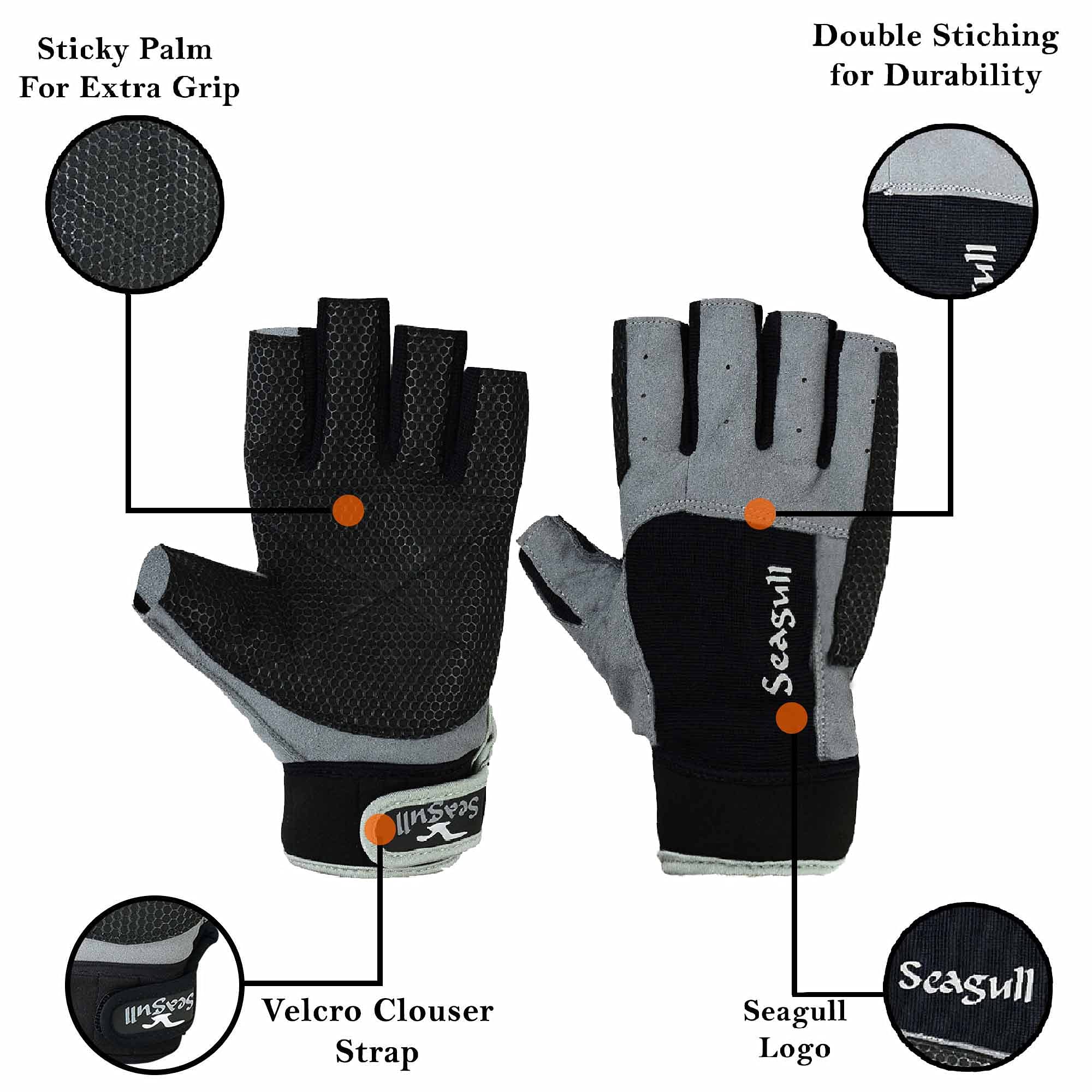 Seagull Sticky Palm - Guantes de vela para yate, barco, dedo fuerte de corte amara, talla L