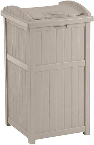 Miniatura 4 de Suncast Contenedor de basura de plástico duradero de 33 galones con diseño de aspecto de madera, 1 color beige y marrón (paquete de 2)