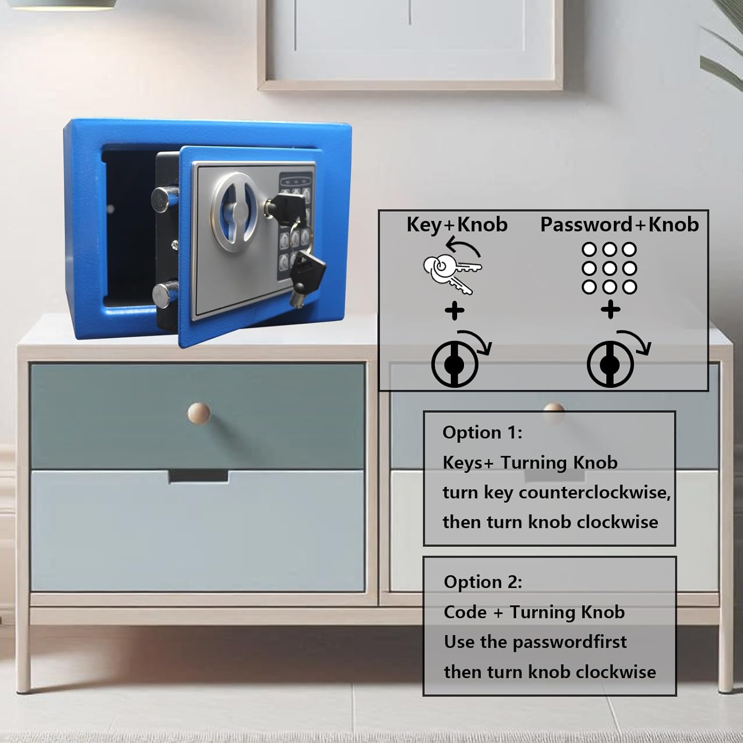 Yuanshikj Electronic Deluxe Digital Security Safe Box Key Keypad Lock Home Office Hotel Business Jewelry Gun Cash Use Storage money (BLUE)