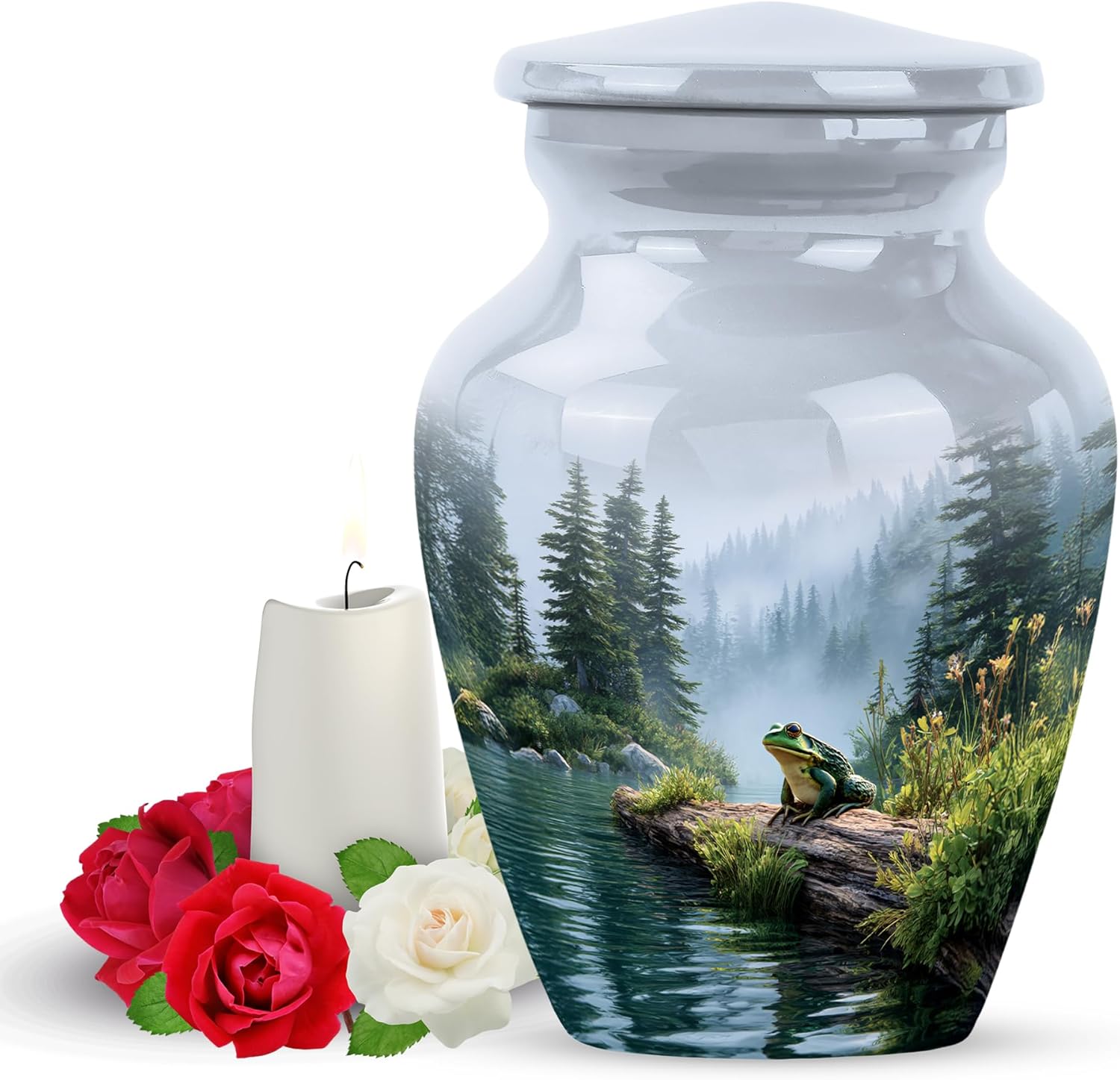 Yatskia Frog with Pond Large Memorial Urns for Human Ashes Adult Female, Decorative Funeral Urn for Ashes Adult Male, (Classic Large, 10 Inch)