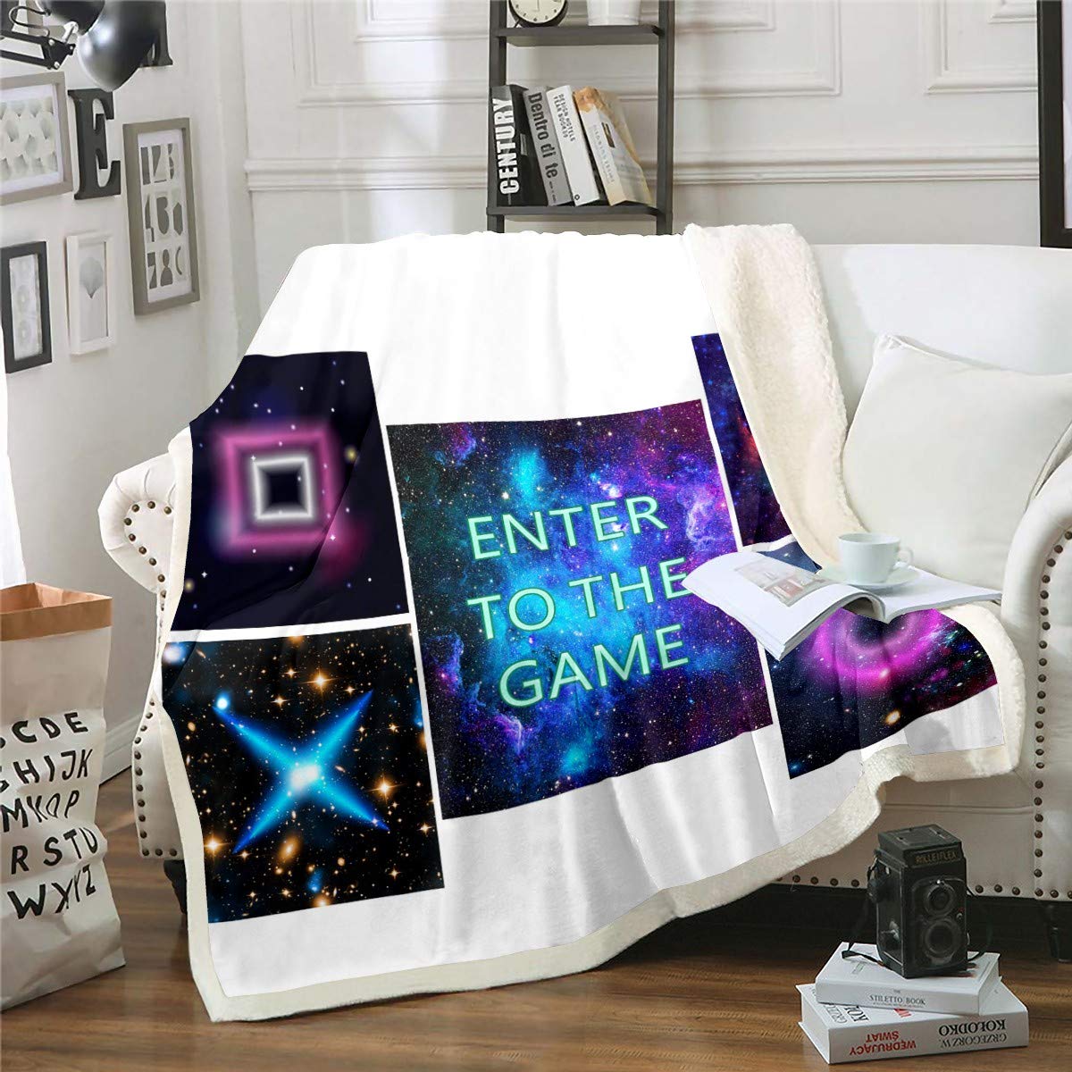 Galaxy Gamepad Coperta in pile Coperta in pile Controller di gioco per ragazzi Coperta in peluche per bambini Adolescenti Videogiochi Coperta Sherpa Console da gioco Coperta sfocata per diva