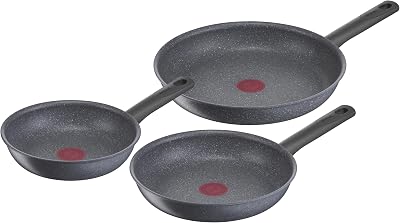 Tefal Natural On - Juego 3 sartenes 20/24/28 cm con revestimiento mineral muy resistente, Thermo-Signal, Thermo-Fusion, forma profunda, apto todo tipo de cocinas, inducción, apto para horno
