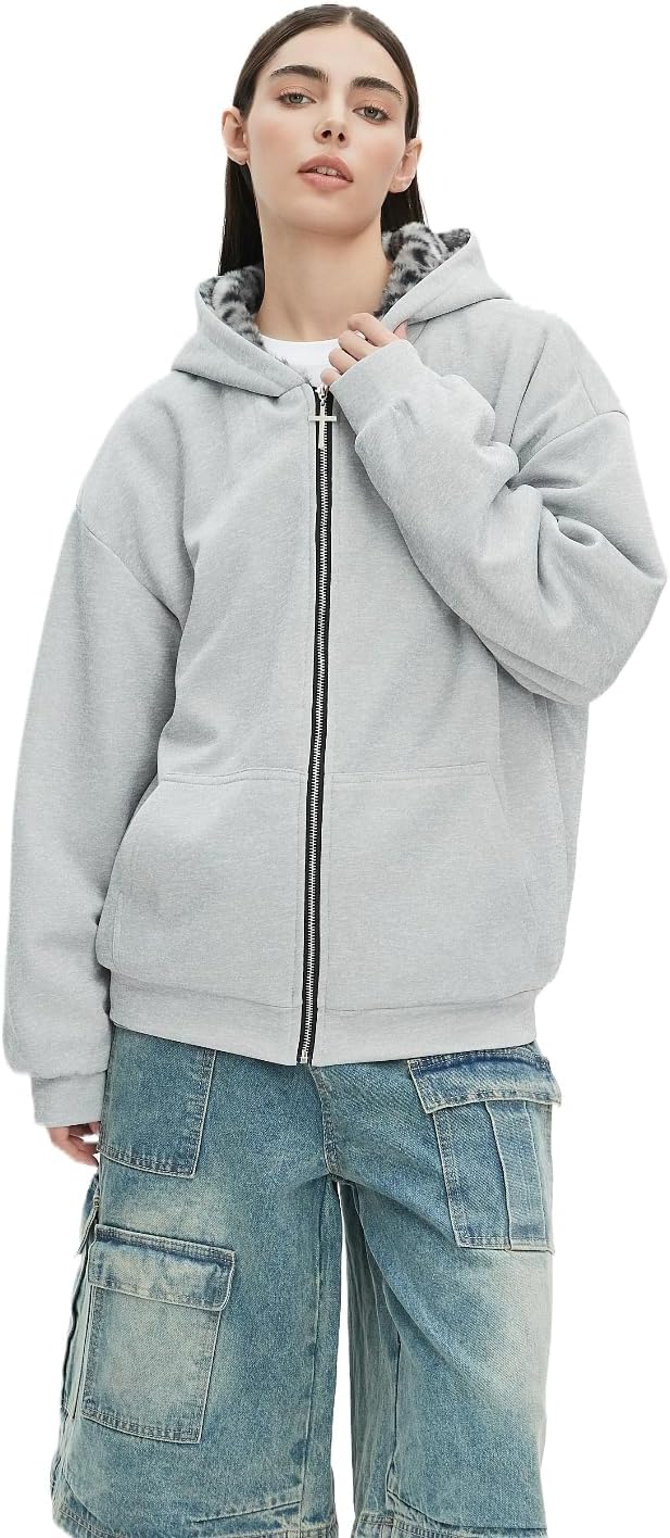 Y2k Zip Up Hoodie Fur Hooded Jacket Warm Winter Coat for Men Fur Collar Hoodies Streetwear Unisex Streetwear