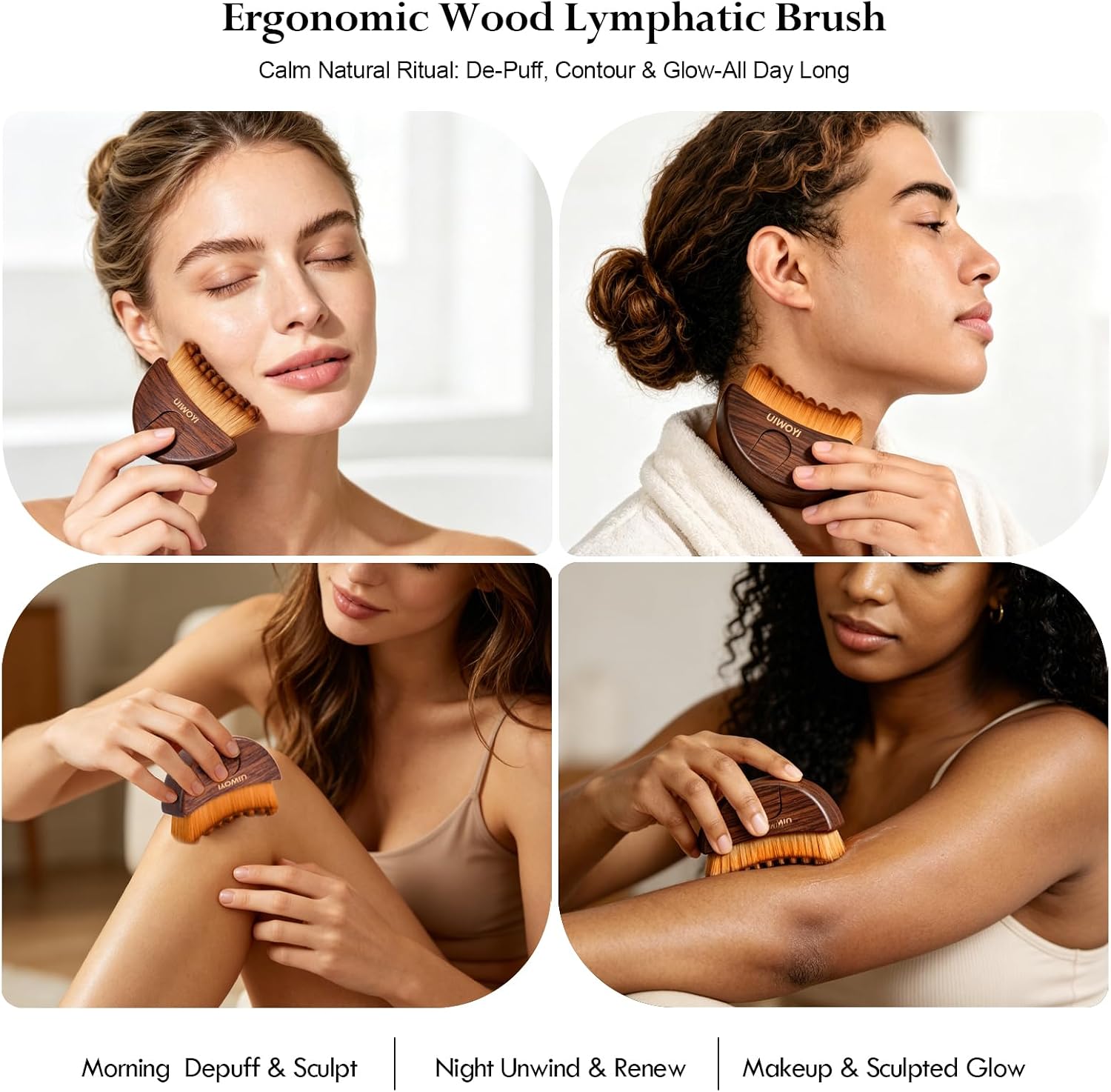 3 Pack Lymphatic Brush & 304 Stainless Steel Gua Sha Facial Massage Tools | Wooden Lymphatic Contour Face Brush,304 Stainless Steel Gua Sha Tools,Facial Gentle Skin Care, Gift Box Included