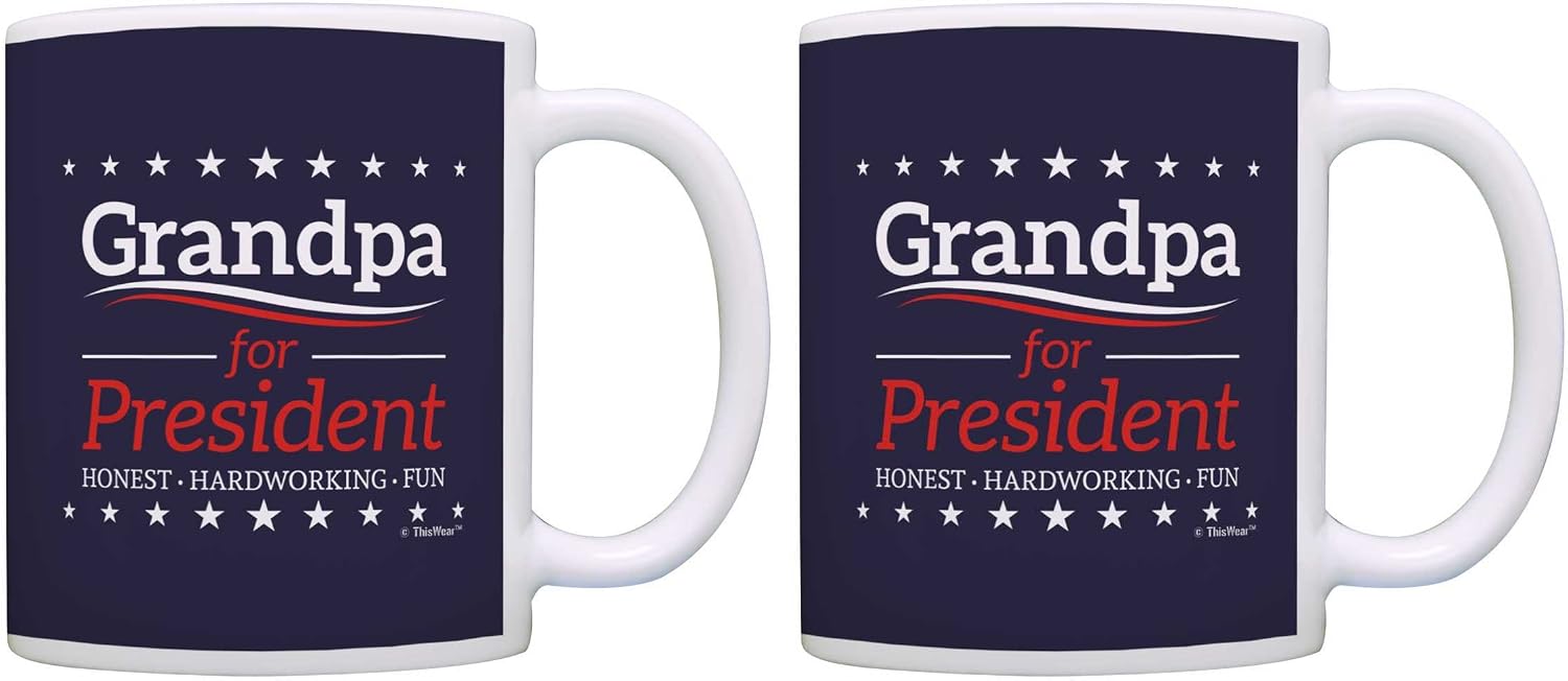 ThisWear Political Gifts Grandpa for President Grandpa Gifts Funny 2 Pack Gift Coffee Mugs Tea Cups Blue