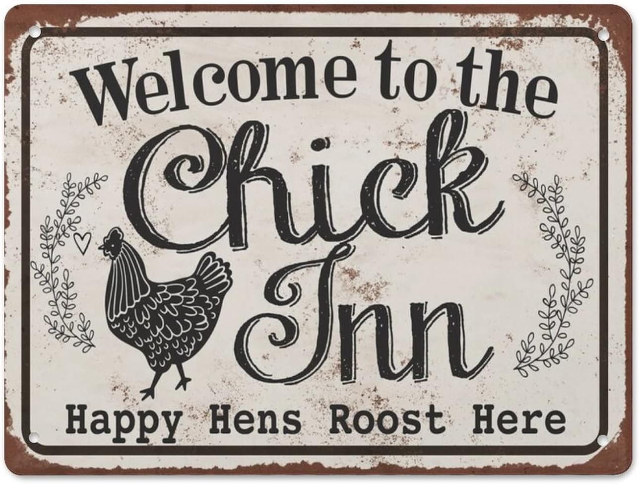 Anceky Cute Chicken Coop Décor Alumium Metal Sign Chicken Coop Door Sign Chick Inn Sign Funny Chicken Sign Cute Chicken Poster s Vingate Yard 5.5x8 Inch
