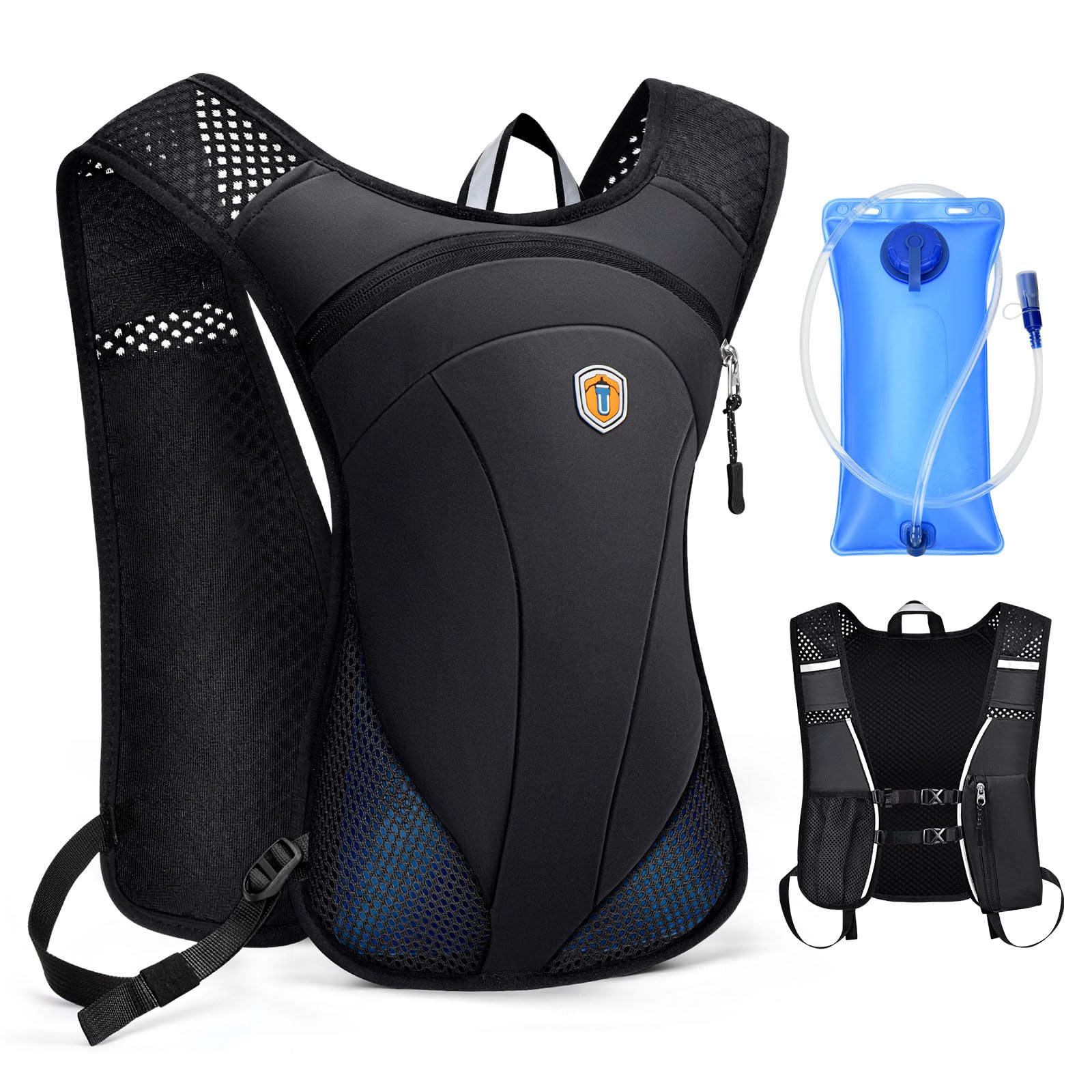 Photo 1 of MIAOJIE Hydration Backpack with 2L Water Bladder Bag, Lightweight and Breathable Running Vest for Men, Adjustable Chest Straps Water Pack for Cycling Hiking Climbing Outdoor Rave for Women(Black)