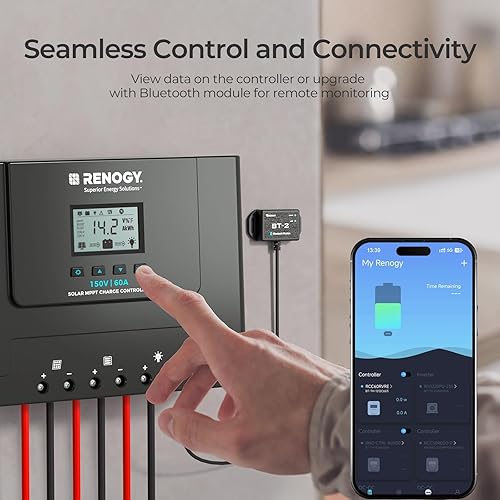 Miniatura 7 de Renogy Controlador de carga solar MPPT de 60 A, 12 V24 V36 V48 V, entrada solar máxima de 150 V, compatible con baterías de gel AGM de litio, para