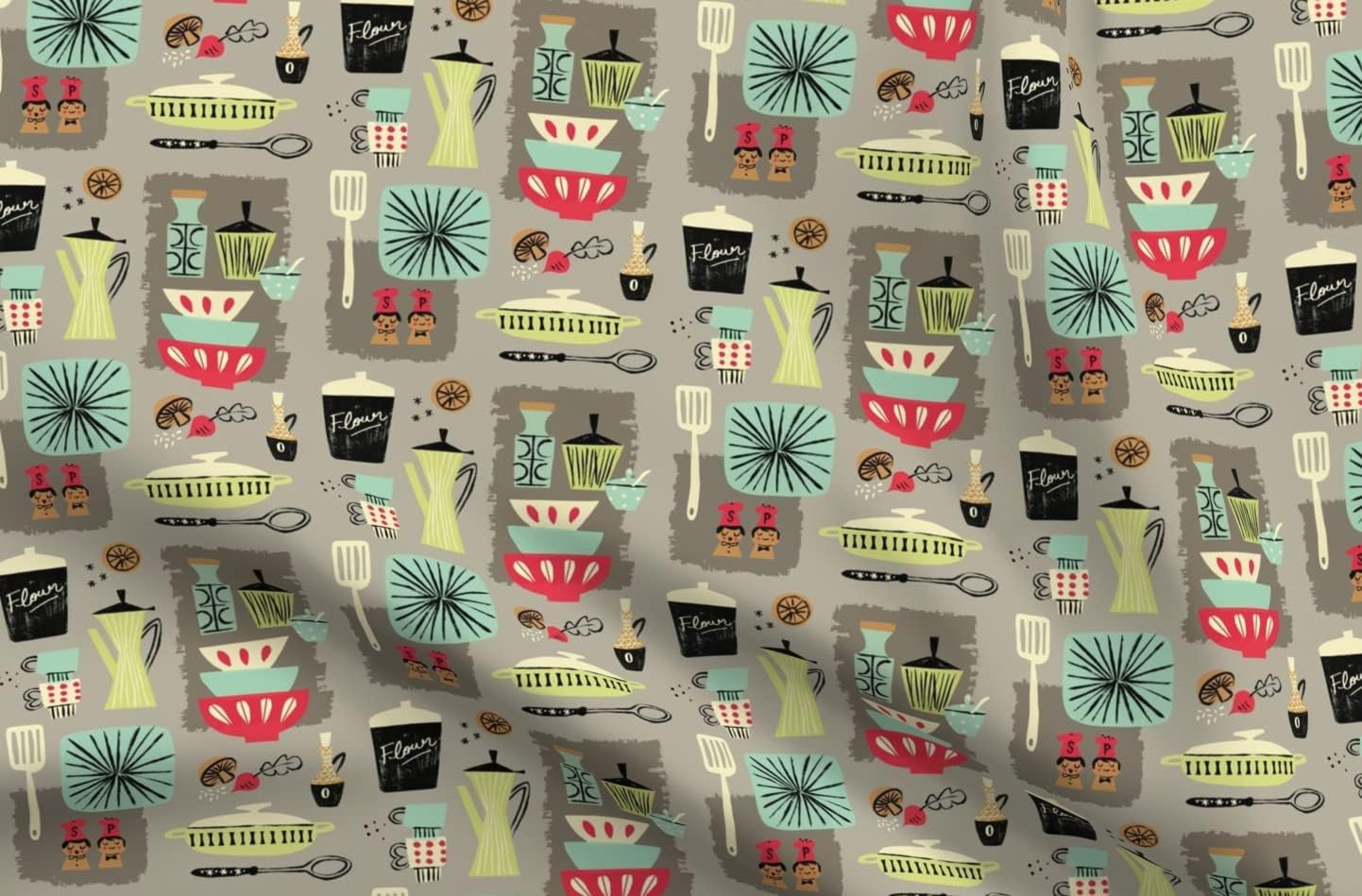 Spoonflower Fabric - Kitchen Retro Food Coffee Mid Century Look Modern Printed on Minky Fabric by The Yard - Sewing Baby Blankets Quilt Backing Plush