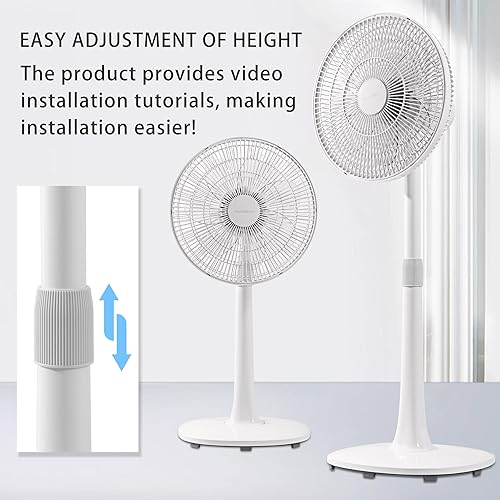 Miniatura 6 de Ventilador de suelo oscilante de 4 velocidades de 7 aspas, 14.5 pulgadas, altura ajustable, ventilador de pie para el hogar, motor de CC, con