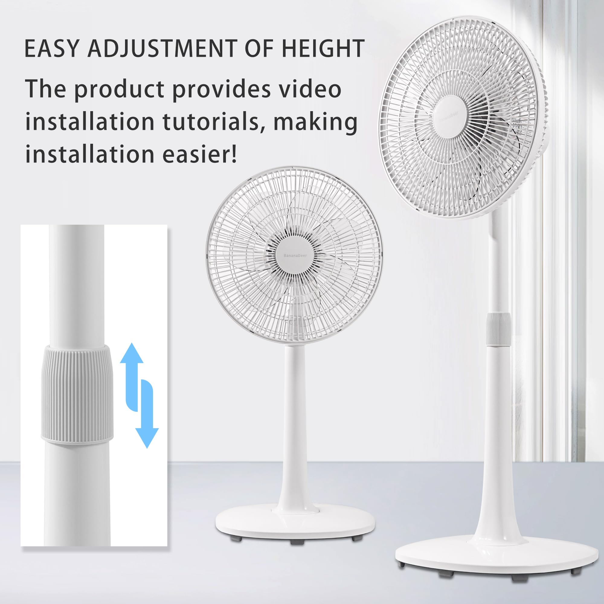 Ventilador de suelo oscilante de 4 velocidades de 7 aspas, 14.5 pulgadas, altura ajustable, ventilador de pie para el hogar, motor de CC, con control remoto, temporizador, cabeza inclinada, 6
