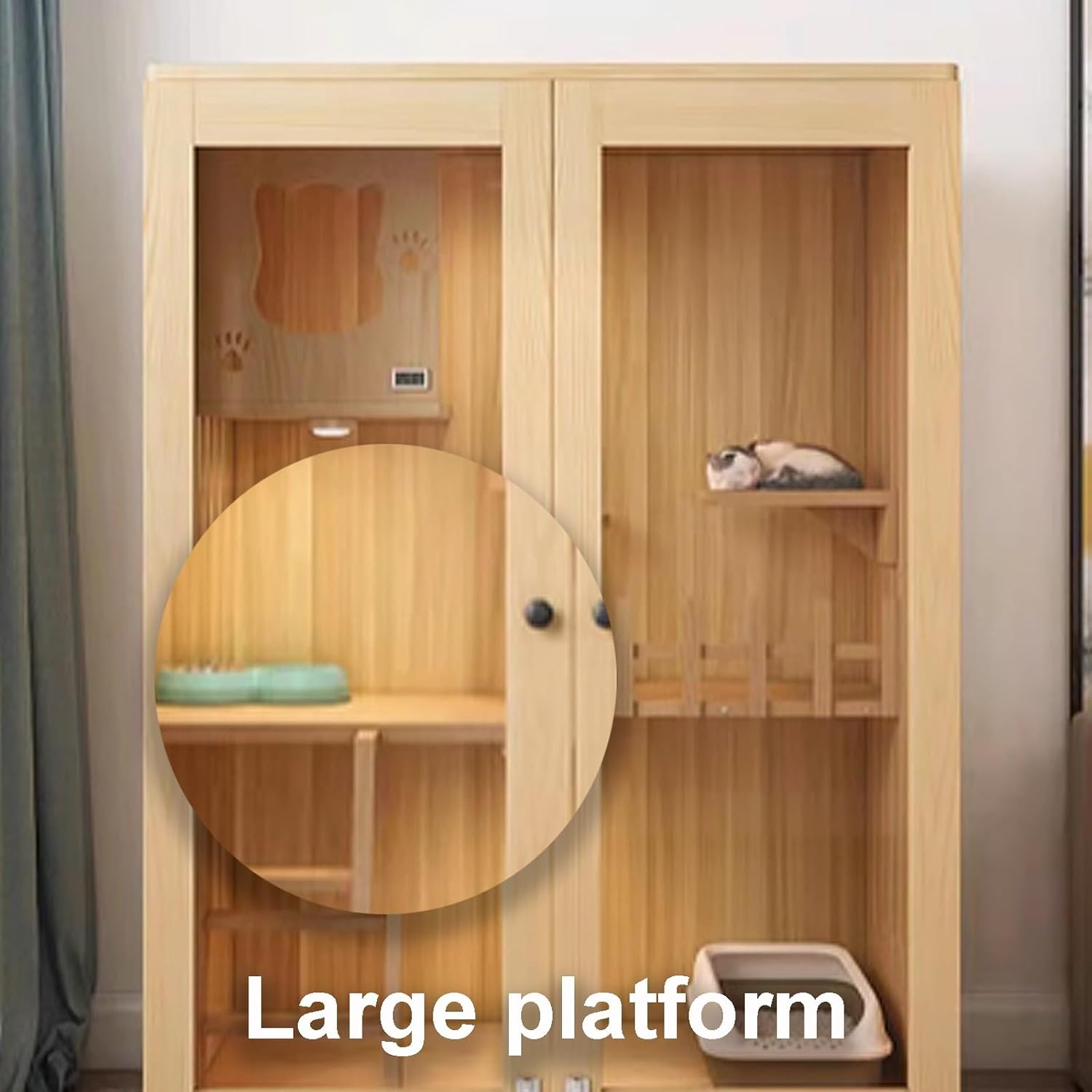 Cat Cage Wood, Enclosed Cat Playpen, Cat Crates for Indoor Cats, Cat Enclosures Indoor with Wheels for Ferret, Chinchilla, Rabbit, Small Animals(90x60x120cm)