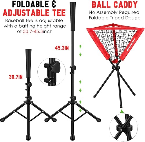 Miniatura 4 de Red de softbol y béisbol de 7 x 7 pies, sistema de recolección de pelotas grandes con zona de ataque, camiseta, cesta, equipo de entrenamiento