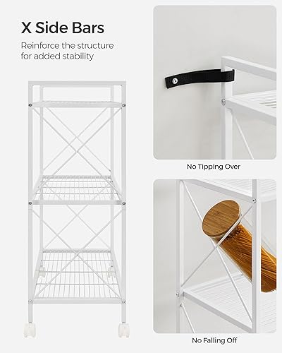 Miniatura 12 de SONGMICS Estante de almacenamiento de metal de 3 niveles con ruedas, estantería de malla con marcos laterales en X, 23.6 pulgadas de ancho