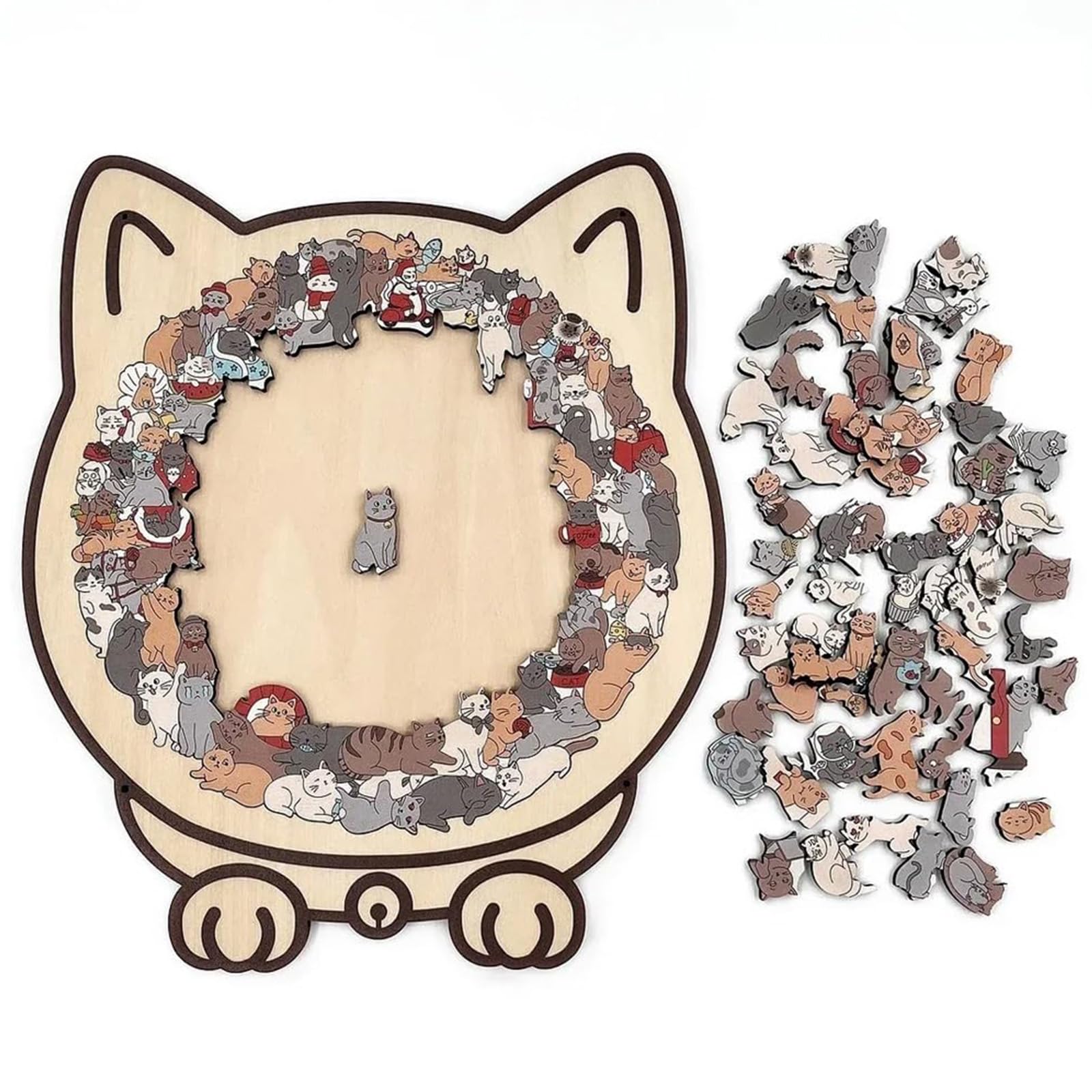 Rompecabezas de Madera con Forma de Gato de Color Morandi de 135 Piezas, Rompecabezas de Madera con Forma de Gato con Marco de Silueta de Gato, para Amantes de los Rompecabezas y los Gatos (05#)