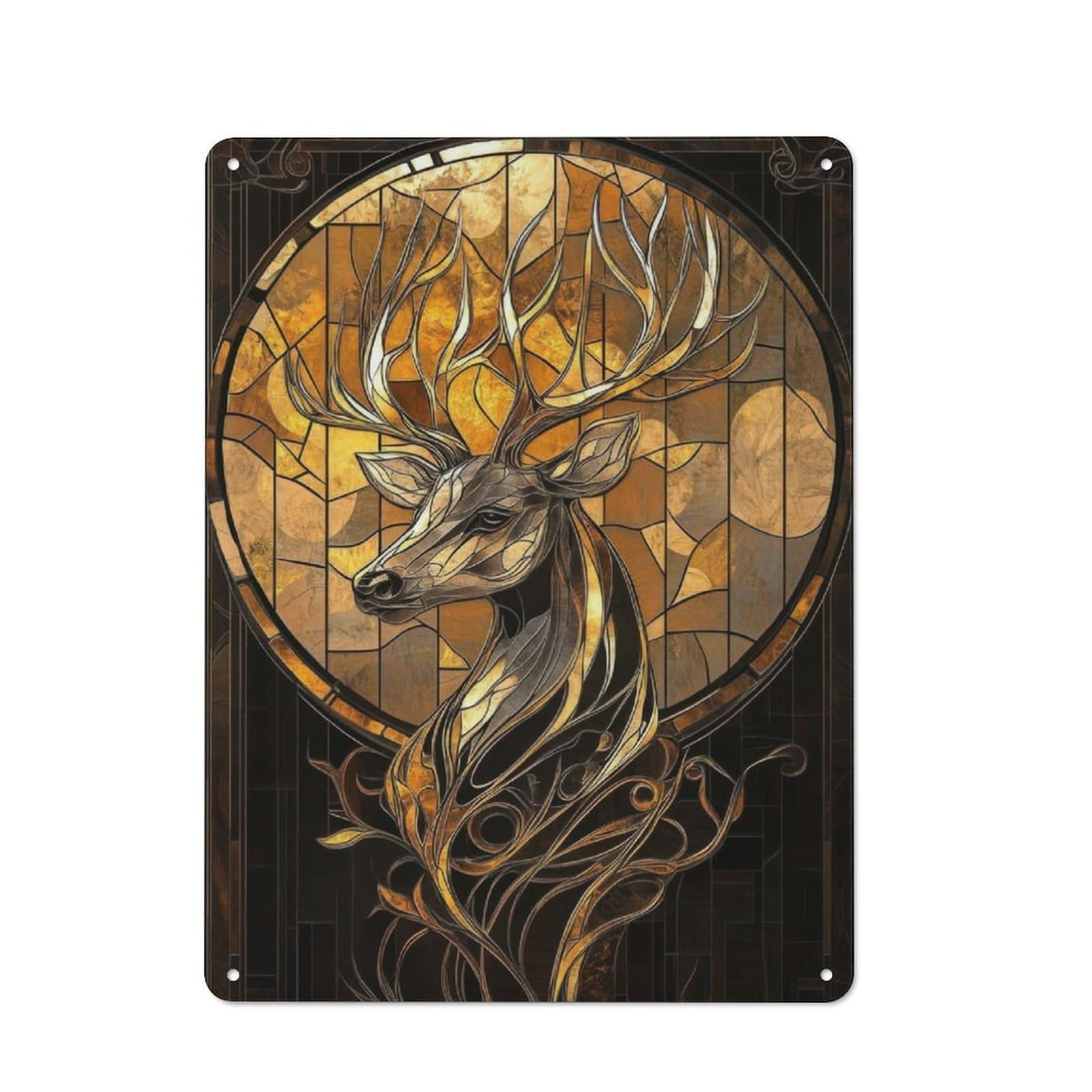 Stained Glass Deer Vintage Printed Metal Sign 40x30cm for Café Or Home Bar, New Home Wall Decor for Hospitality Decor Collectors