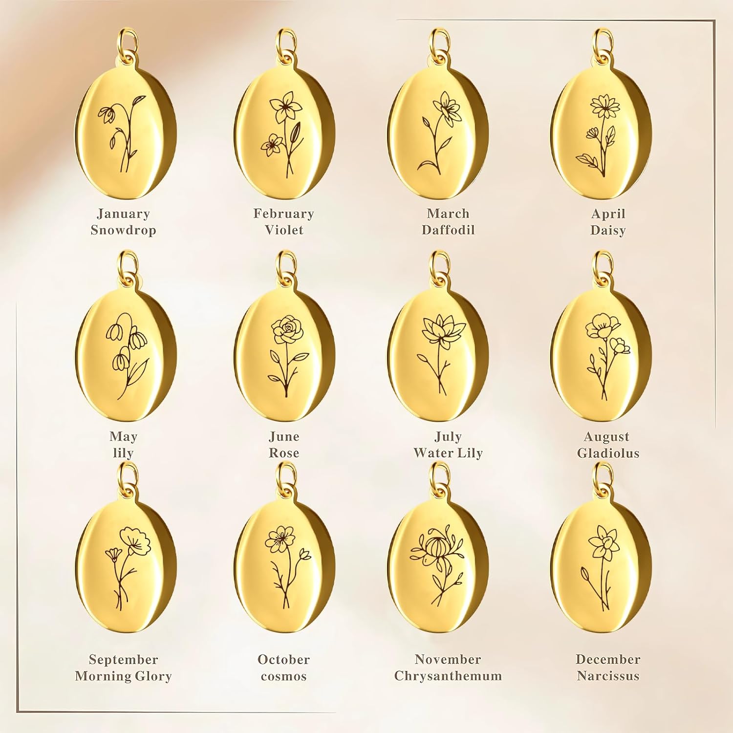 Birth Flower Necklace December Birthstone Necklace Charm Necklace for Mom Birthday Gifts Gold Chain Dainty Gold Necklace for Women Womens Jewelry Personalized for Women Birth Month From Jan. to Dec. - Image 7
