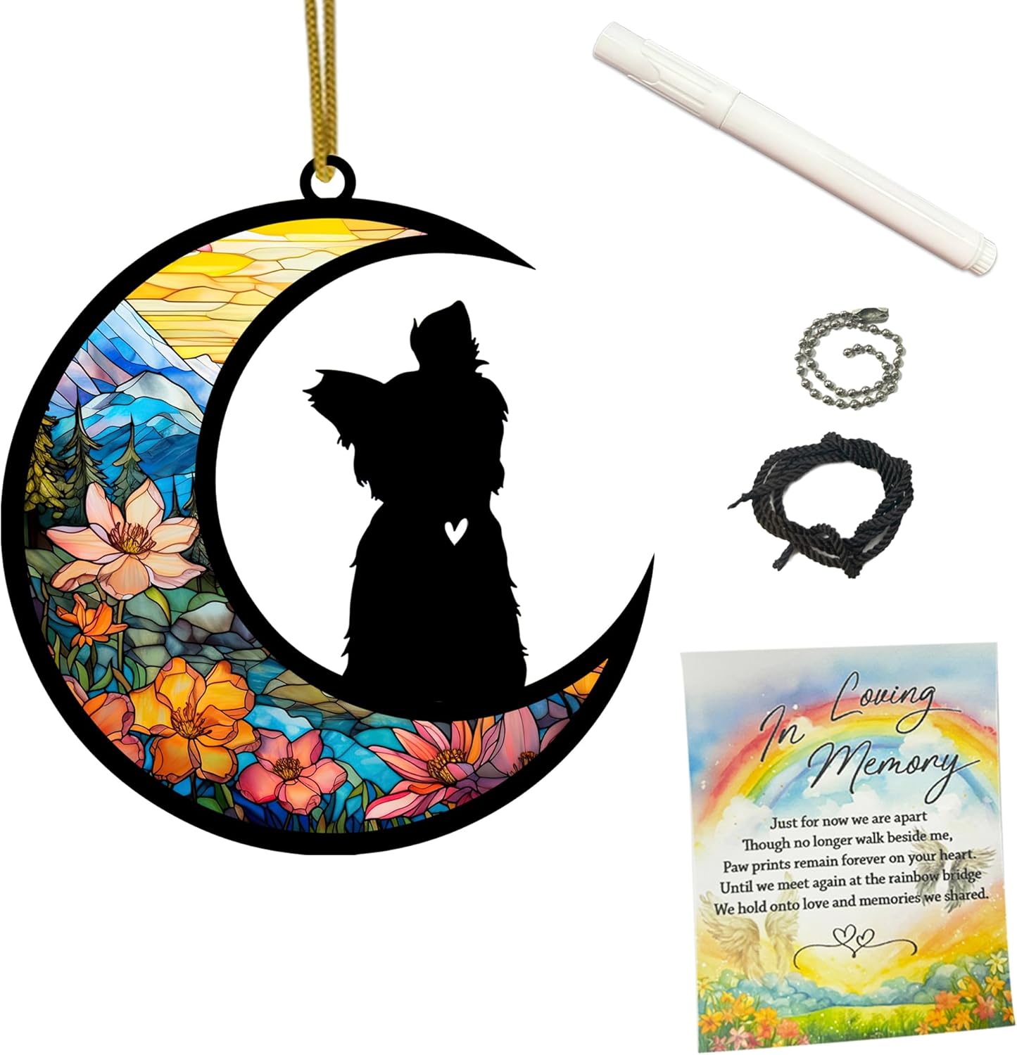Yorkshire Terrier Memorial Suncatcher, Personalized Dog Memorial Gift with Name & Date, Tribute Remembrance for Yorkie Dog Lovers, Hanging Window and Car Ornament