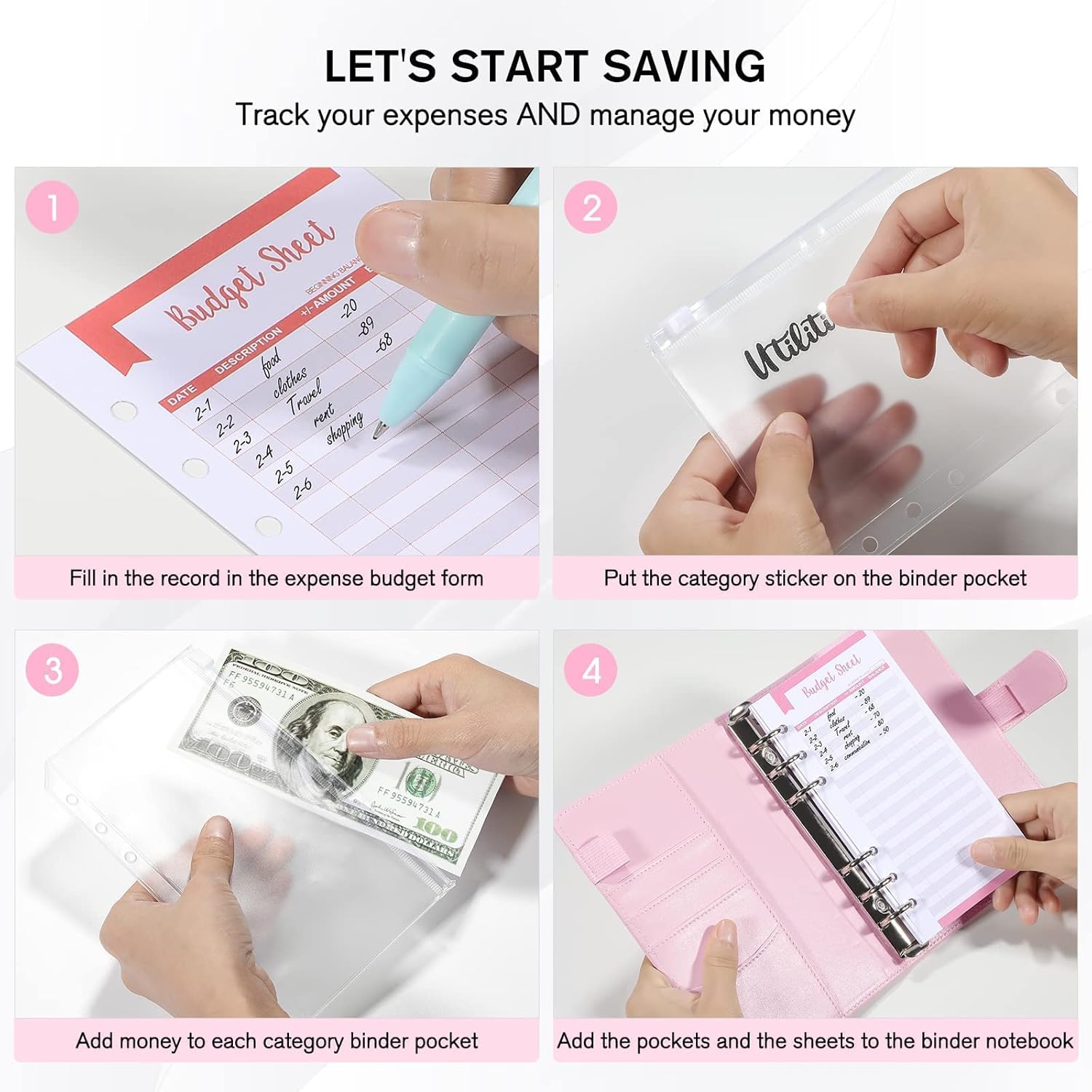 Bundle Set, KTRIO A6 Budget Binder with 23PCS Cash Envelopes, 12PCS Expense Budget Sheet, 1PCS Card Pocket, 6 Sheet Label Stickers, 1PCS Ruler : Office Products