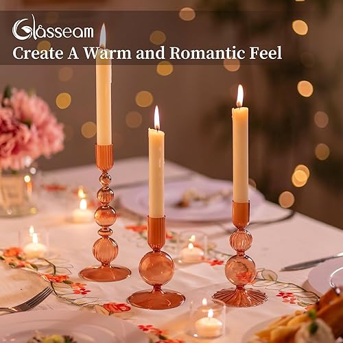 Miniatura 3 de Glasseam Candelabro decorativo para candelabros juego de 3 portavelas de vidrio ámbar, modernos portavelas para candelabros cónicos, portavelas de