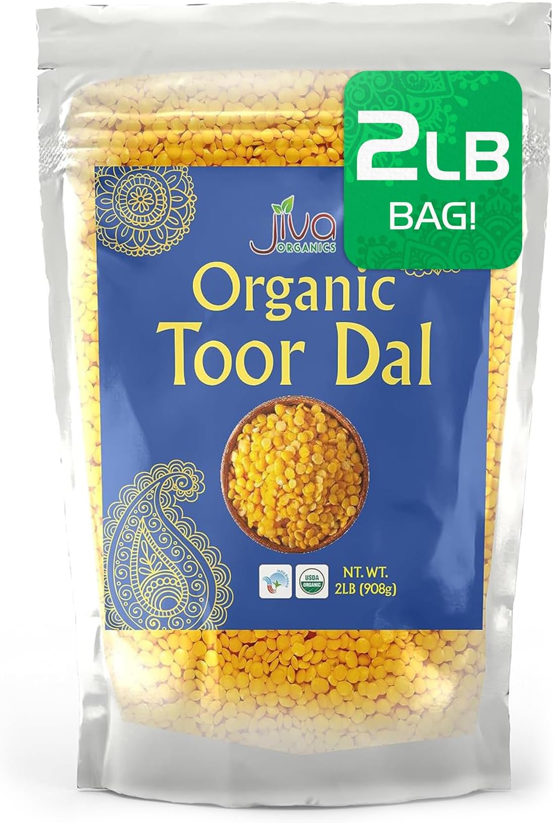Jiva USDA Organic Toor Dal (Split Pigeon Peas) 2 Pound Bag by Jiva Organics