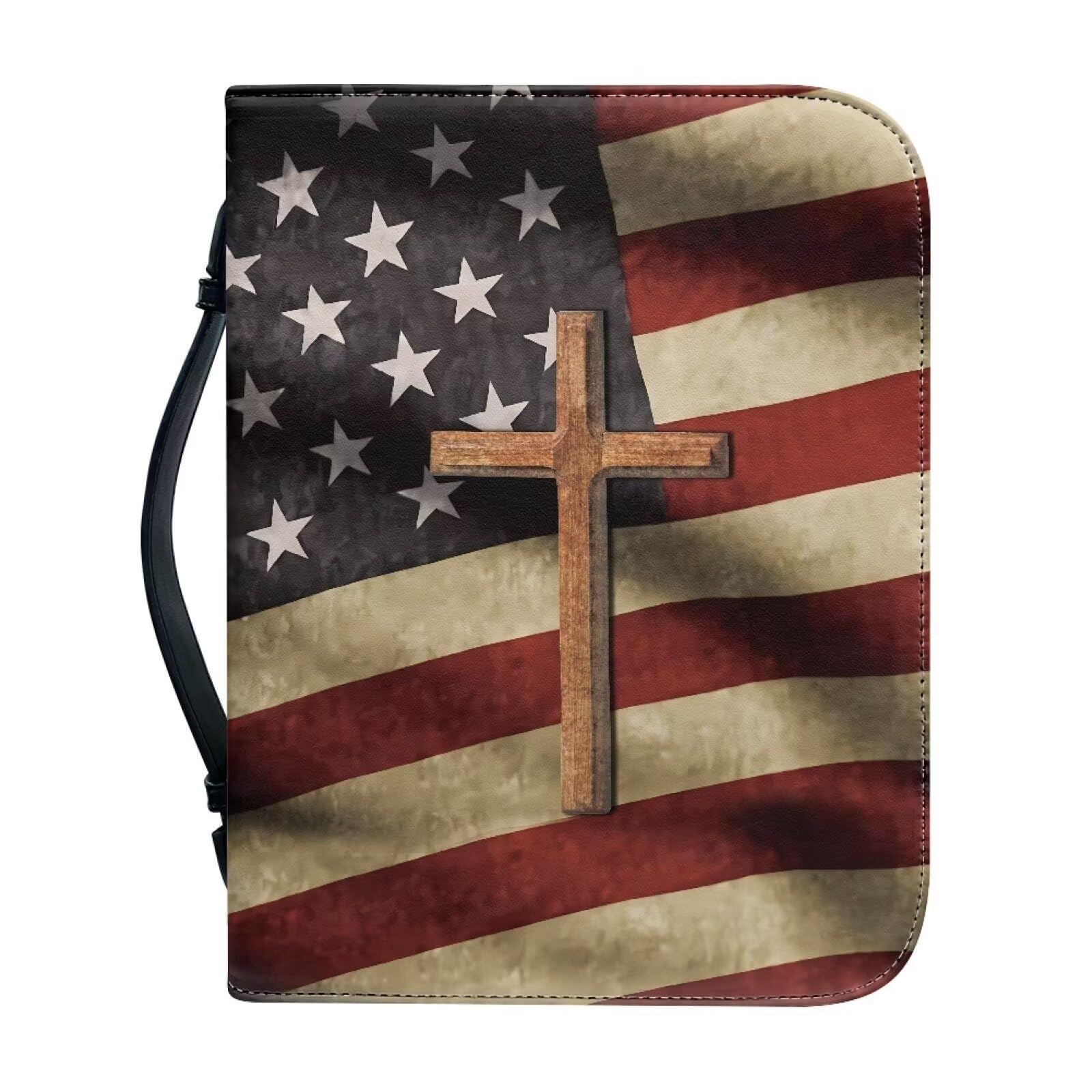 Talayituse Bible Covers for Women Men PU Leather Bible Case Bible Bag Tote Book Carrying Case Christian Bible Accessories, Cross American Flag, XL — image 1