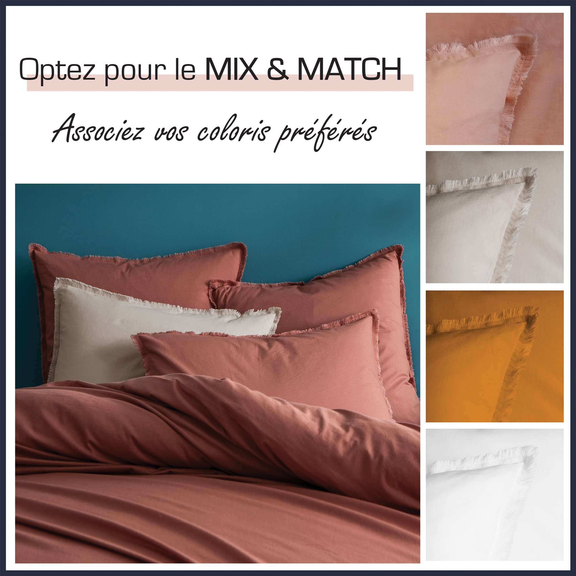 MATT & ROSE Housse de Couette Coton LAVÉ Unie 100% Coton | Terre cuite | 260x240 cm | Chambre adulte, lit 2 places | Coton lavé doux au toucher | Fermeture boutons | Certifié Oeko-Tex