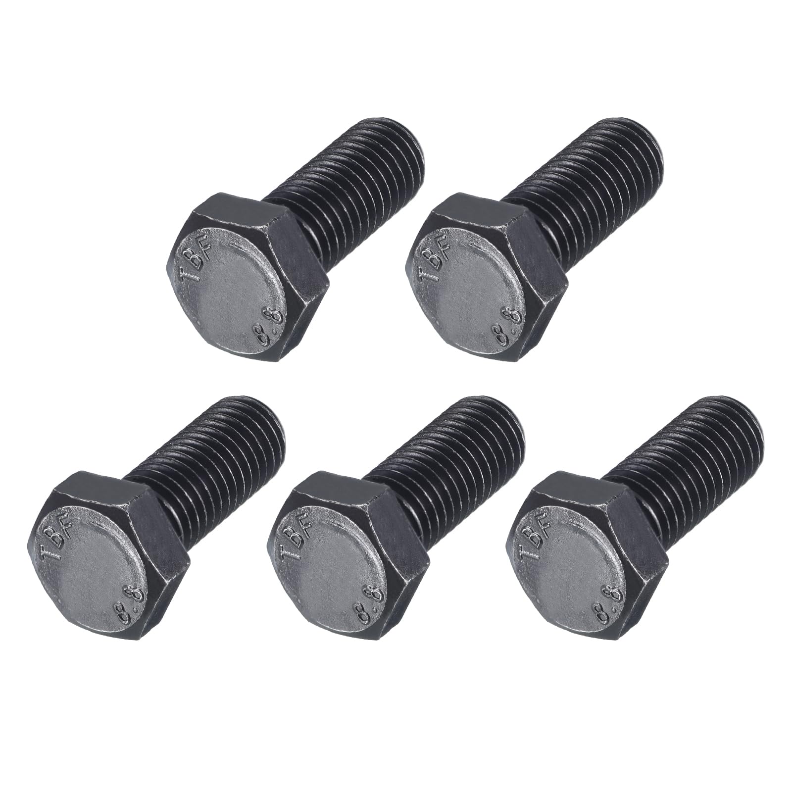 METALLIXITY Hex Bolts (M12-1.75x30mm) 5Pcs, 8.8 Grade Carbon Steel Fully Threaded Black Oxide, Coarse Thread UNC Hex Head Screw Bolt - for Furniture Repair