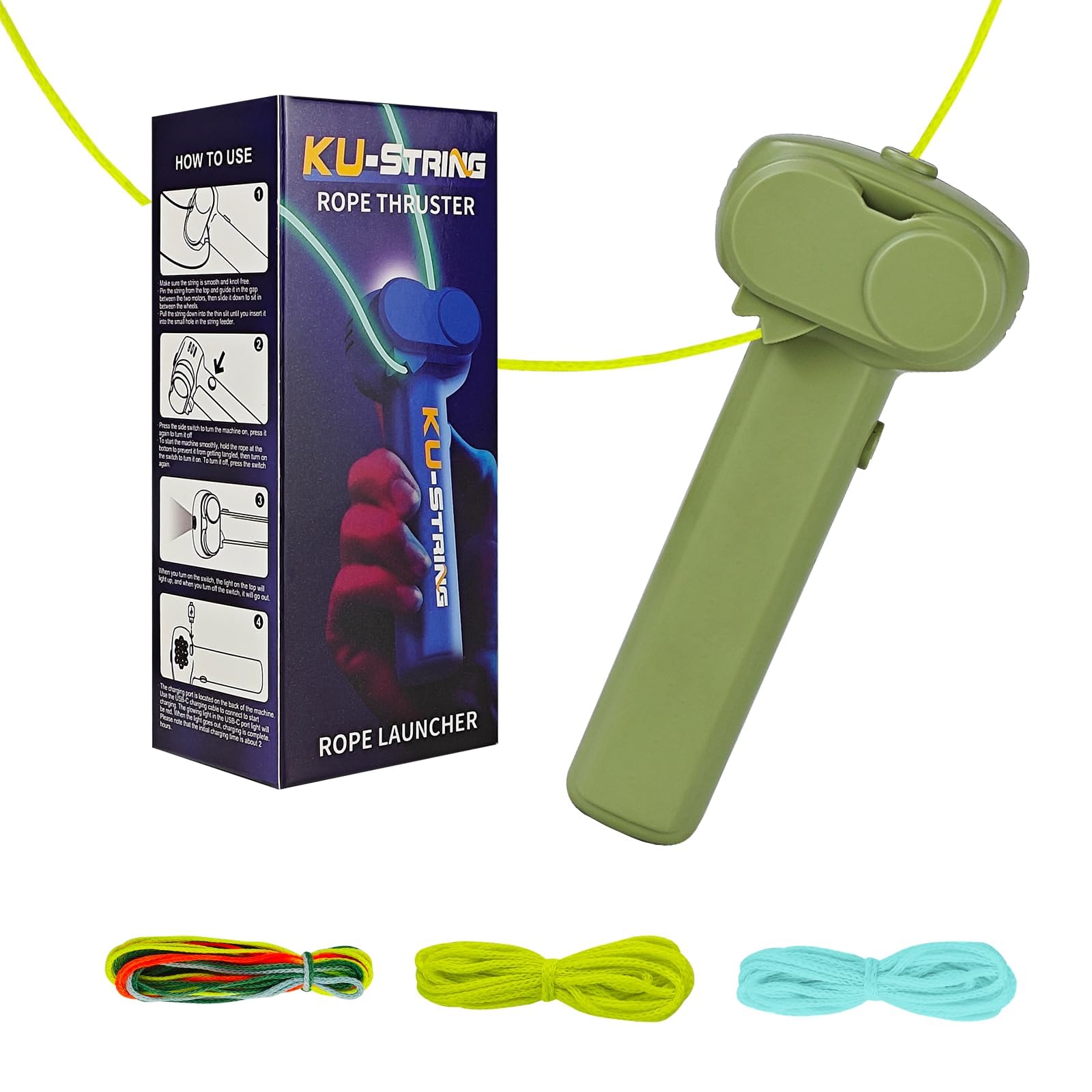 Electric String Rope Launcher Toy - Fidget String Launcher Toys for Kids, Cool Lasso Loop Stuff for Boys, Cool String Launcher Toy, Glow In the Dark Rope Toy for Adults Boys Girls, Green — image 1