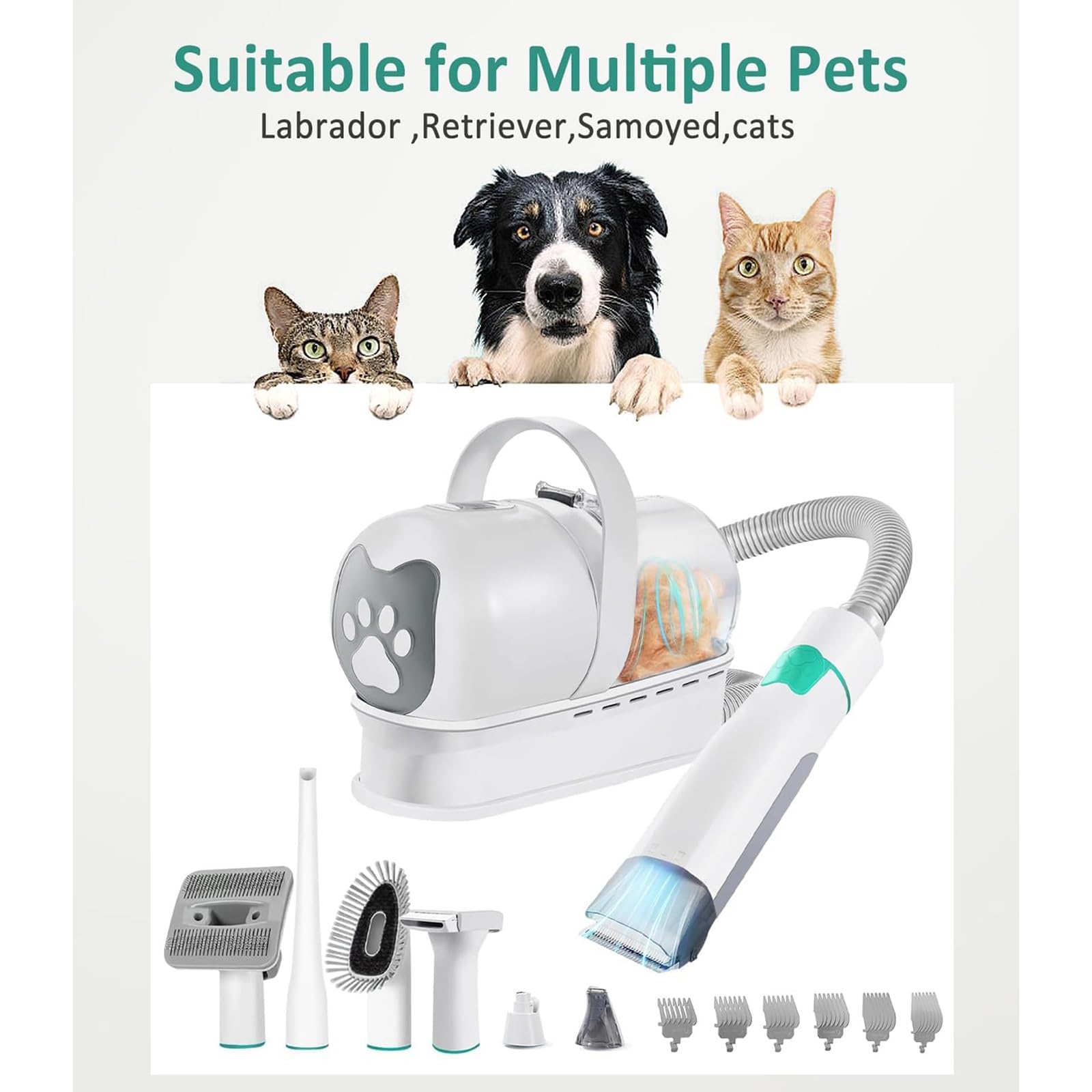 Kit De Aseo Para Perros, Aspiradora 7 En 1 Para La Muda De Pelo De Mascotas, Con Cepillo Deslanador Y Recortadora, Aspiradora De Aseo Ultrasilenciosa Con Depósito De Gran Capacidad