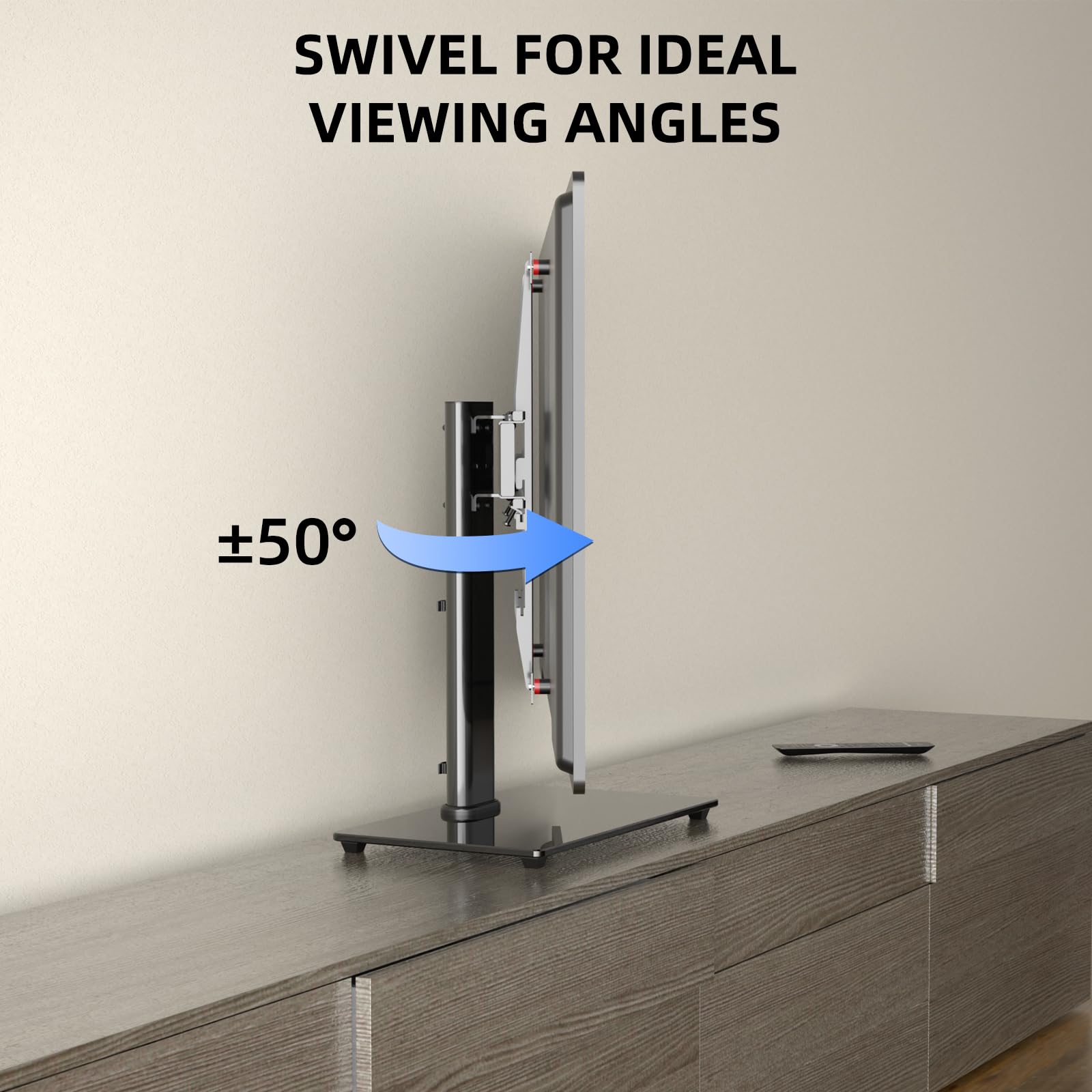 suptek Supporto TV universale girevole, supporto TV da tavolo per schermi piatti curvi da 26-55" fino a 45 kg, supporto base TV in vetro temperato regolabile in altezza, VESA max. 400x400 mm, TS202