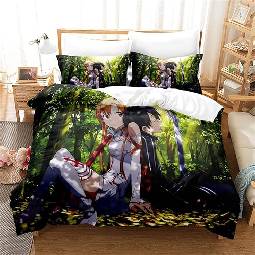 DAIRUINI Sword Art - Juego de ropa de cama en línea, funda de edredón, funda de almohada, 3 piezas, para adultos y niños, A-943, King 102 x 90