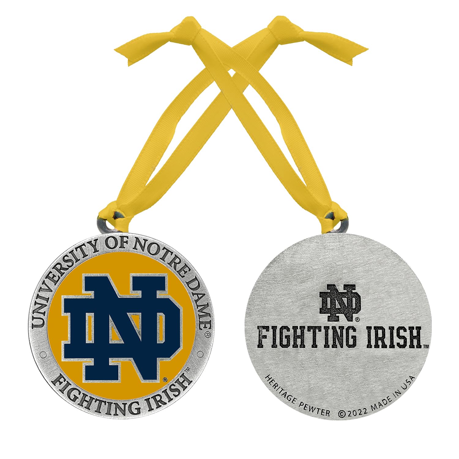 Notre Dame Ornament Non-Dated | Hand-Sculpted Christmas Tree Ornament | Intricately Crafted Metal Pewter Alma Mater Inlay