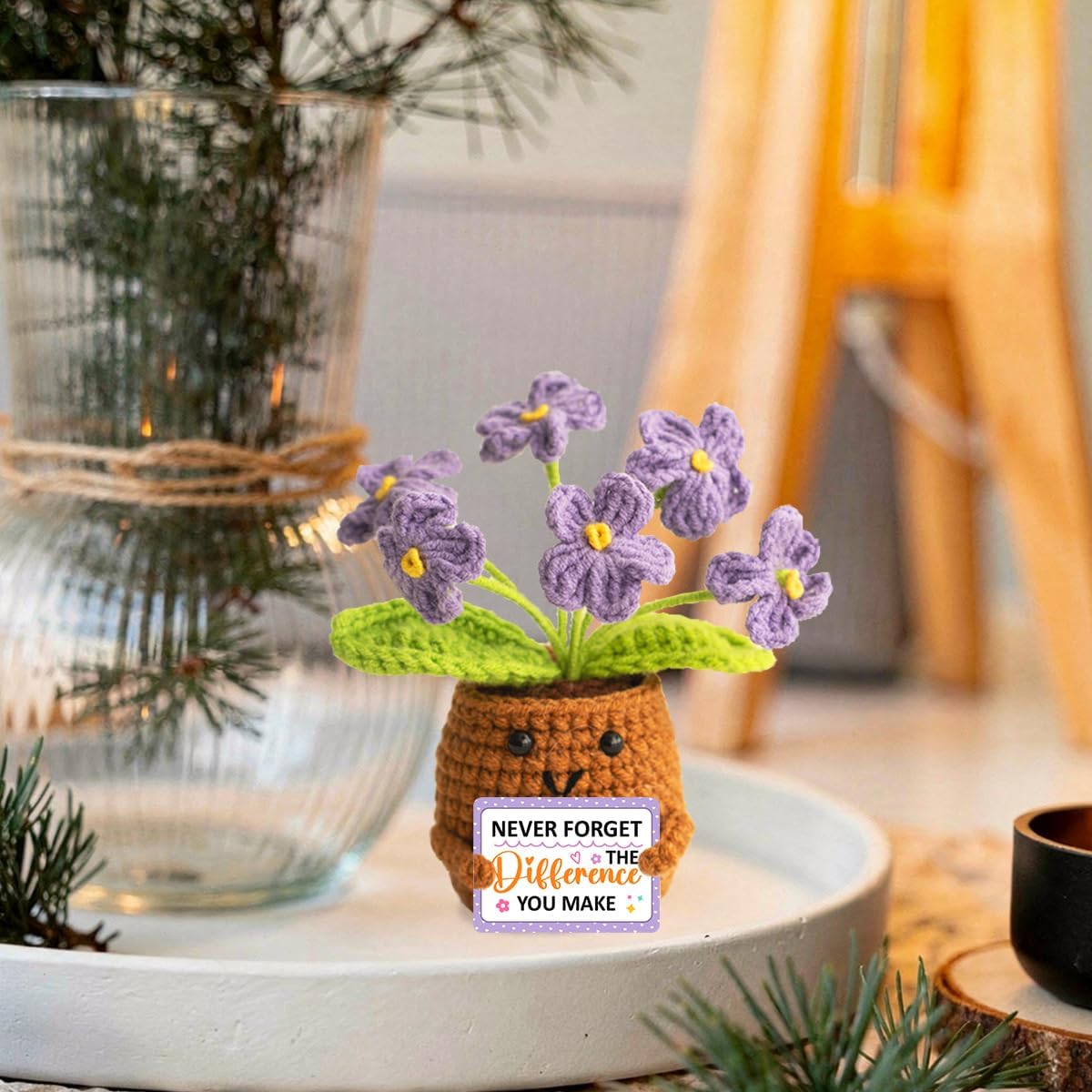 Teacher Gifts for Women Mentor,The Different You Make Emotional Support Plant Positive Purple Crocheted Flowers Teacher Appreciation Day Thank You Gift for Teachers Coworkers Mentors image 5