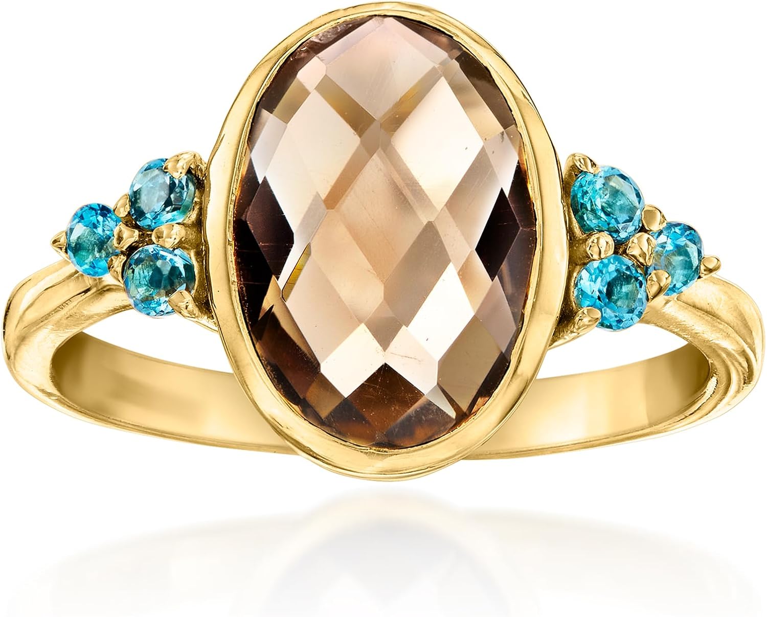 Ross-Simons 3.10 Carat Smoky Quartz Ring With .20 ct. t.w. London Blue Topaz in 18kt Gold Over Sterling
