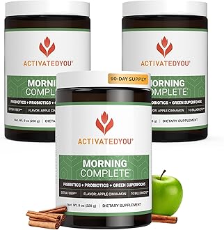 Sponsored Ad - ACTIVATEDYOU Morning Complete Daily Wellness Greens Superfood Drink Mix for Gut Health w/Prebiotics, Probiotics, Antioxidants, Green Superfoods, 10 Billion CFUs (3 Pack, Apple Cinnamon)