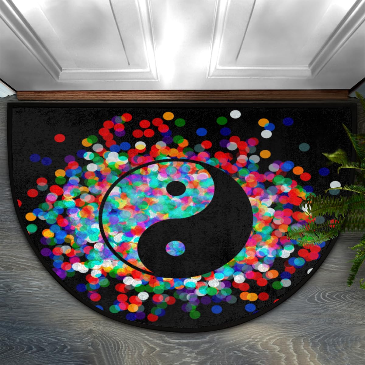 Yin and Yang Confetti Half Round Door Mat, Absorbent Non-Slip Floor Mat for Front Door Indoor Entrance Wear Resistant Welcome Mat, for Kitchen Patio Home Decor, 24X36 in