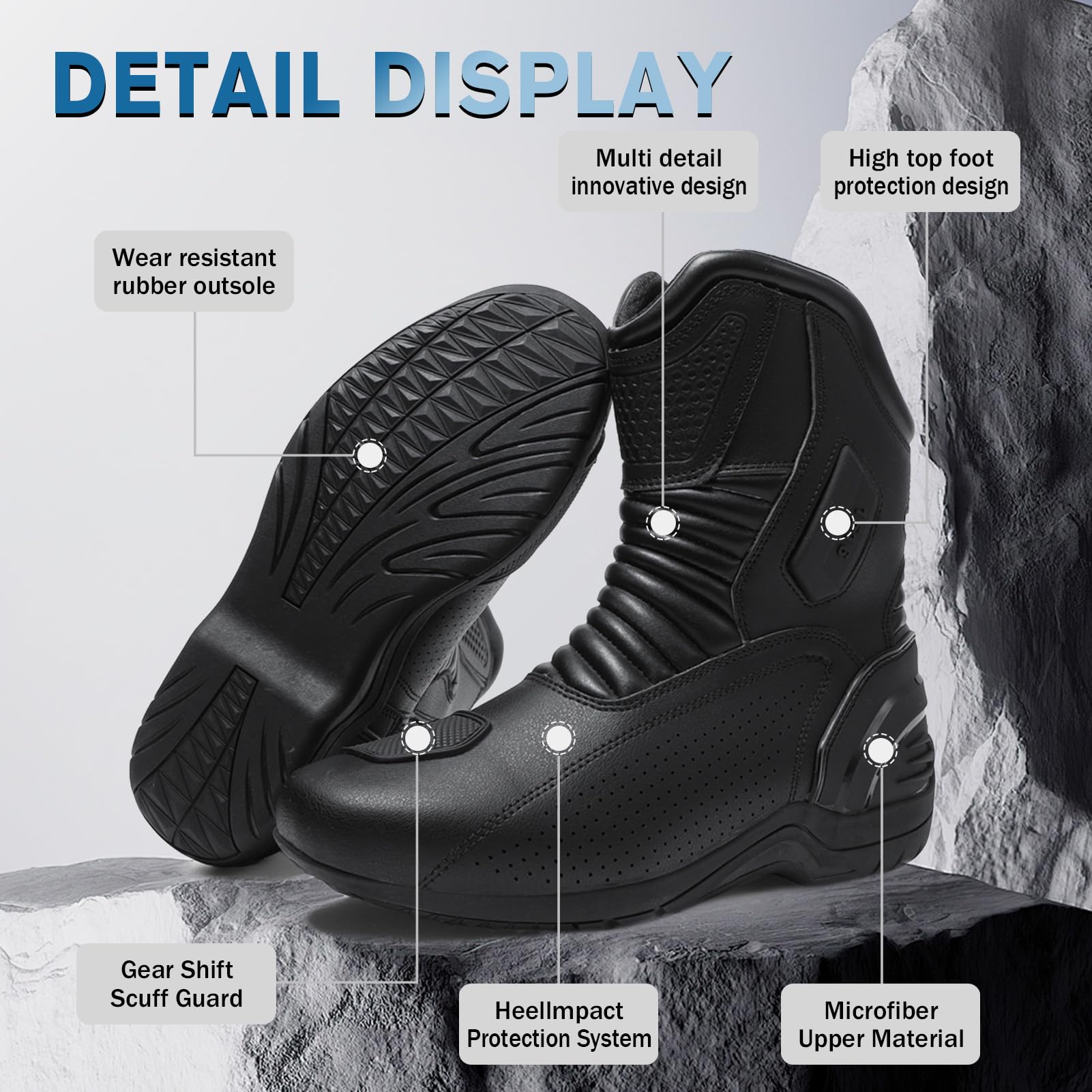 Chaussures De Moto Pour Homme Et Femme, Bottes De Souliers Motard En Cuir Respirant Avec Maintien De La Cheville, Semelles Antidérapantes Hydrofuges