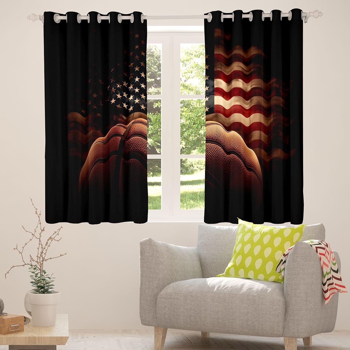 Feelyou Baseball Blackout Curtains American Flag Darkening Drapes for Bedroom Living Room Decor Sports Thermal Insulated Shades Window Treatments, 2 Panels 38 x 45 Inch