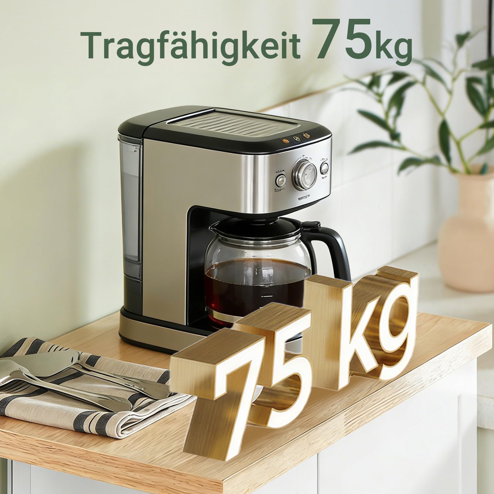 SoBuy Küchenwagen mit 3 Ablagen, Arbeitsfläche und Schrank – Servierwagen für Küche, Wohnzimmer & Esszimmer – Perfekt für kleine Räume, Weiß-Natur 60x90x40cm FKW75-WN